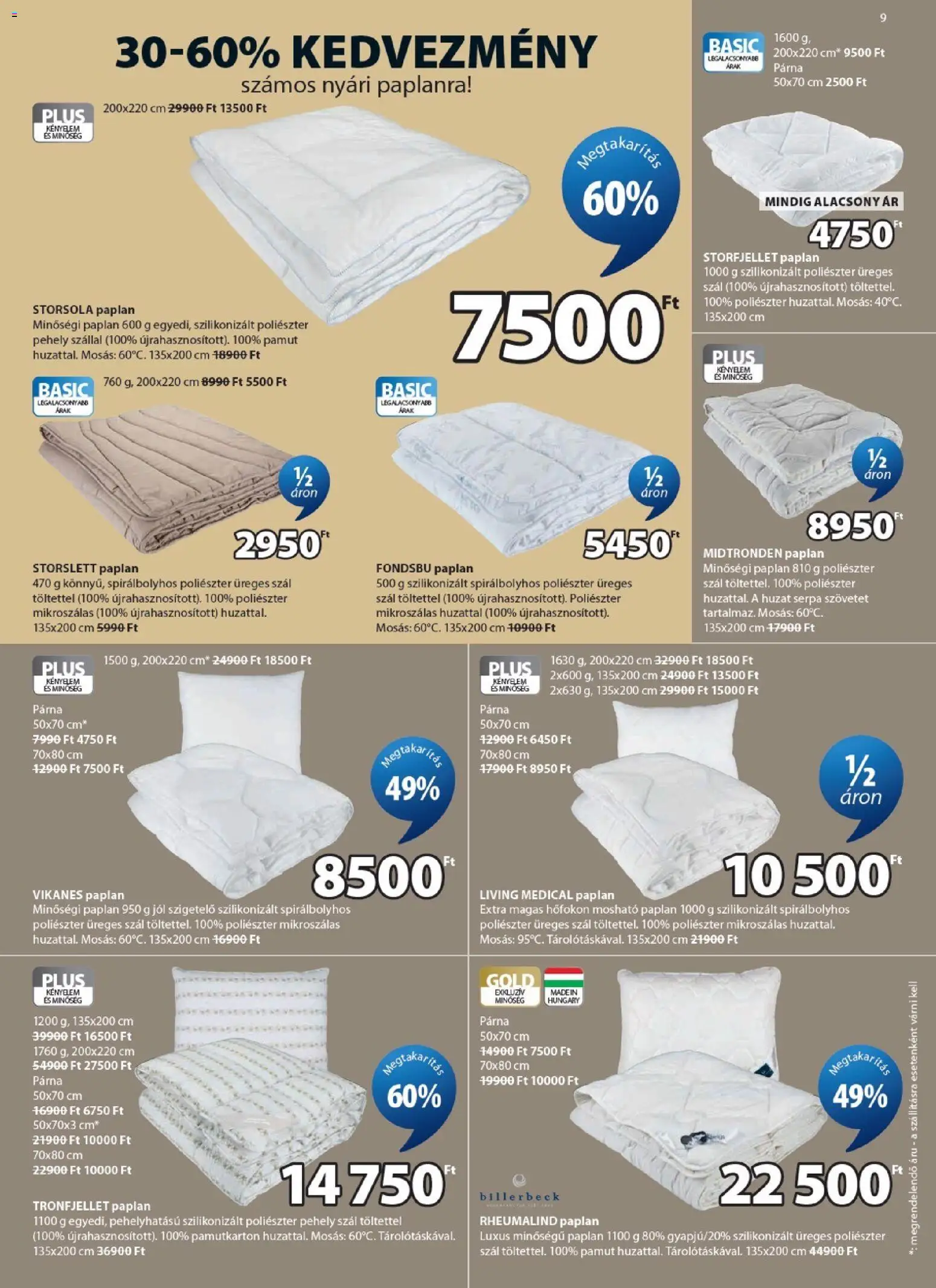 JYSK akciós ujság - amely érvényes a következő dátumtól: 25.03.2026 | Oldal: 9 | Termékek: Paplan, Párna, Pehely