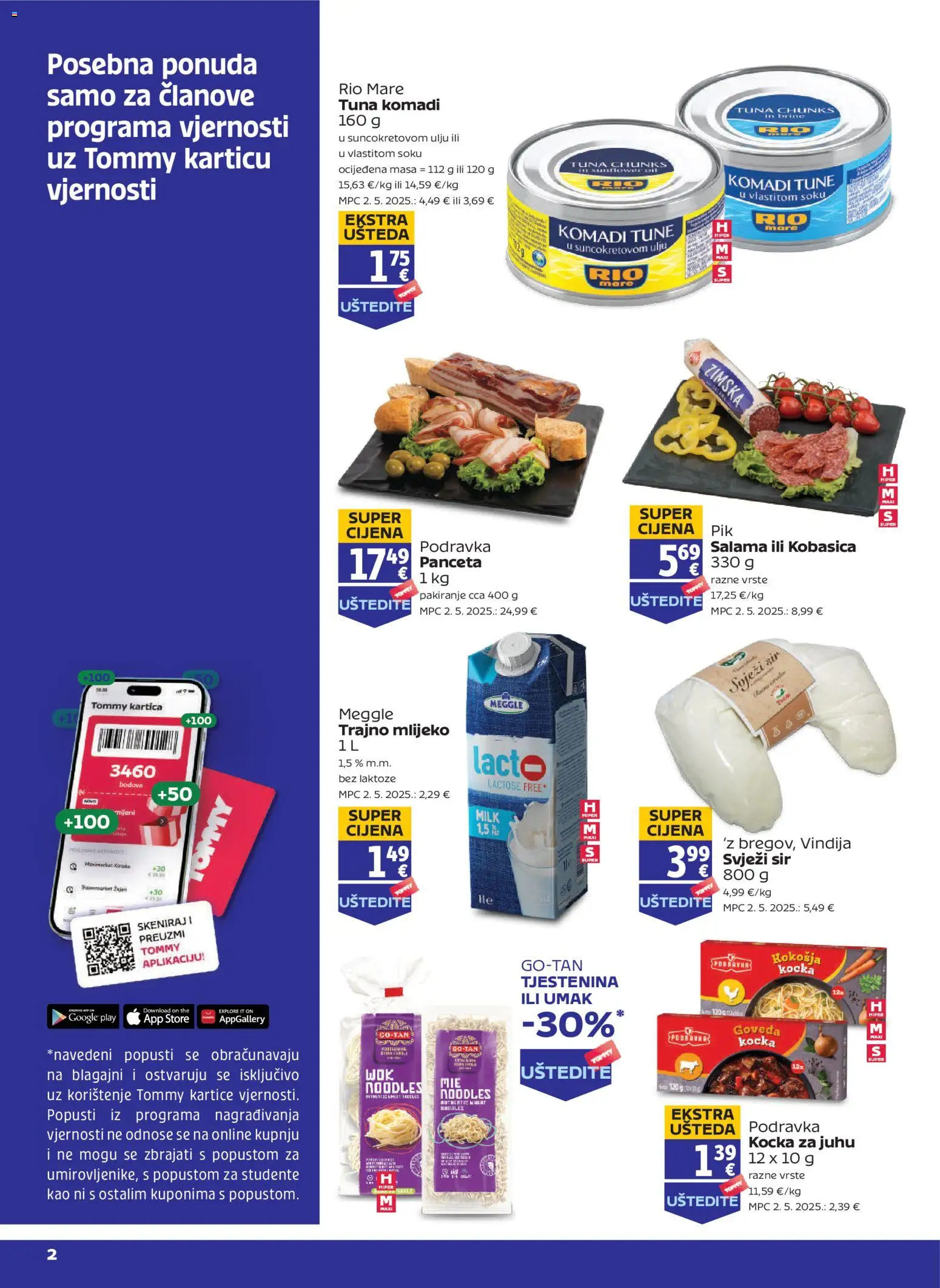 Tommy katalog | vrijedi od 19.03.2026 | Stranica: 2 | Proizvodi: Mlijeko, Tjestenina, Svježi sir, Trajno mlijeko