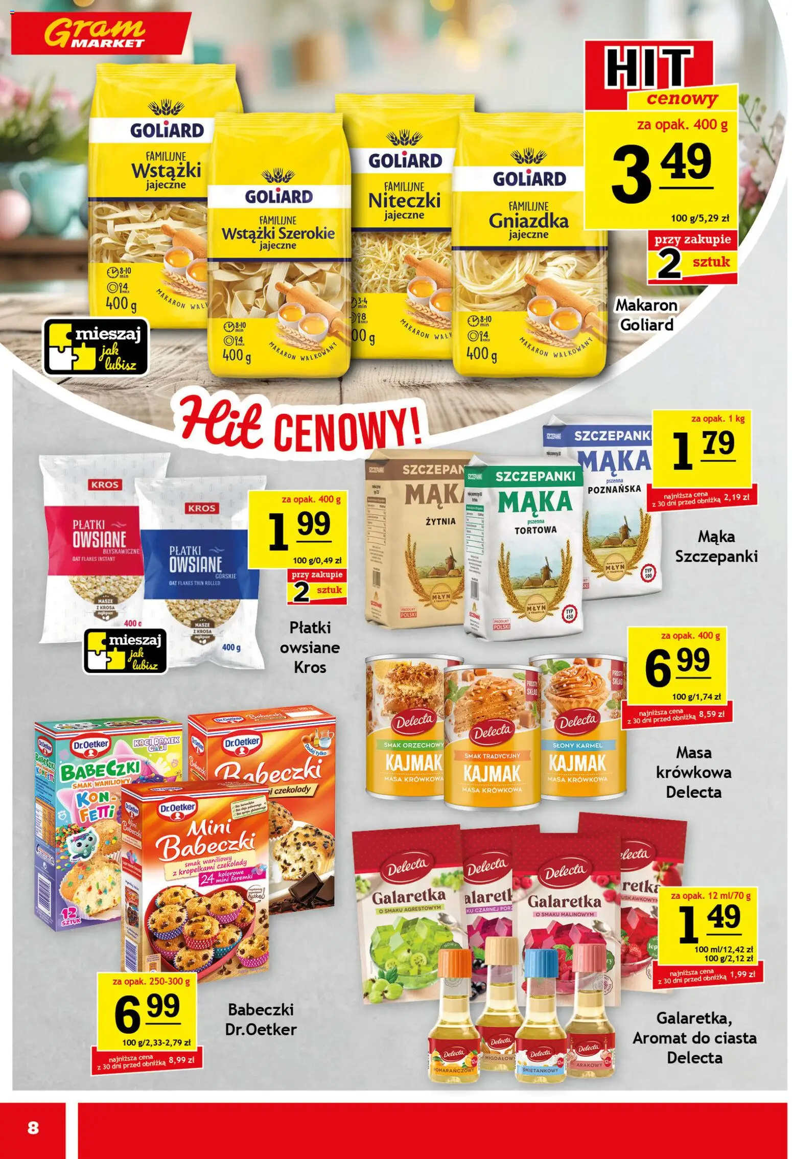 Gram Market gazetka od 25.03.2026 | Strona: 8 | Produkty: Czekolady, Kajmak, Babeczki, Makaron
