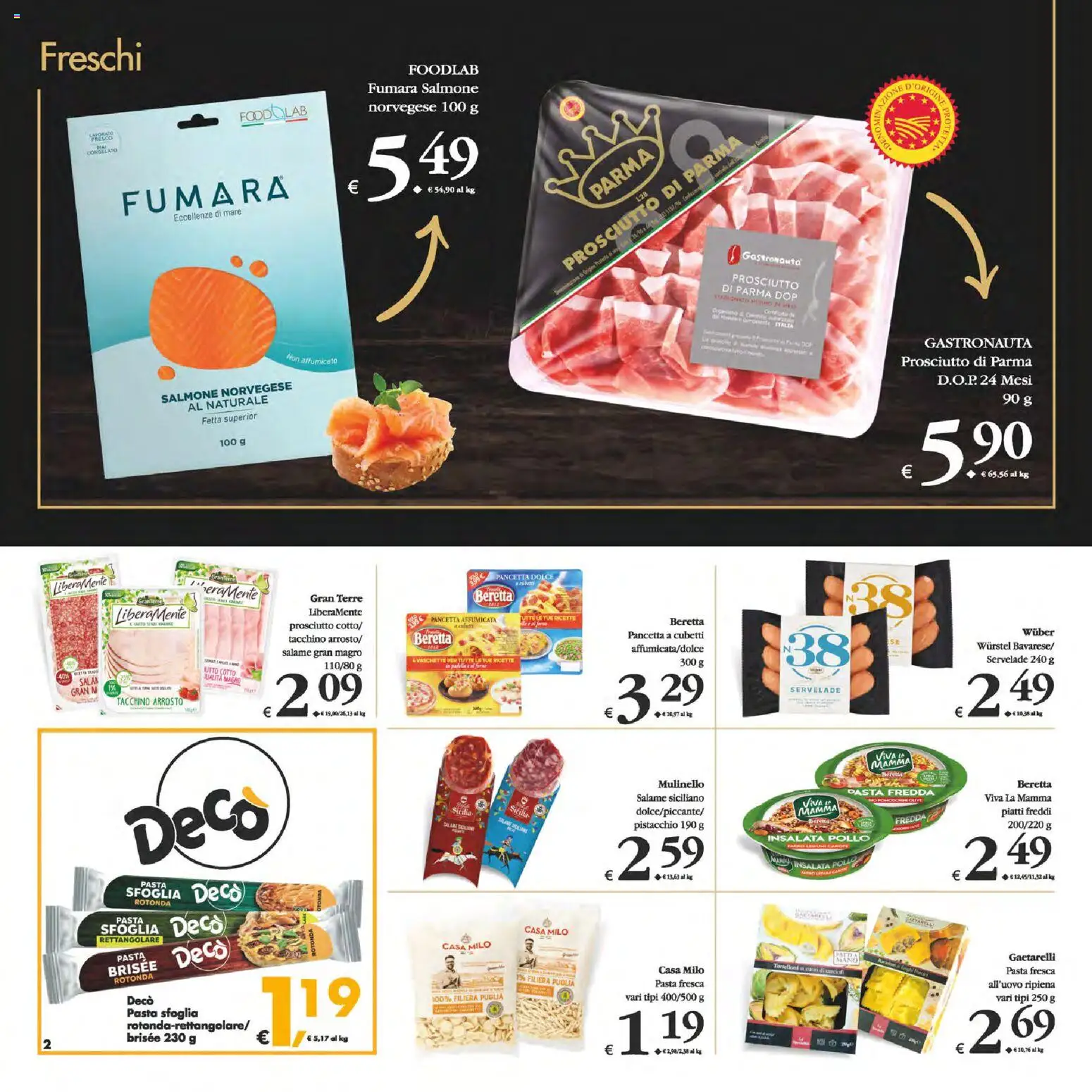 Volantino Decò del 06.03.2026 | Pagina: 2 | Prodotti: Arrosto, Salmone, Olive, Pasta