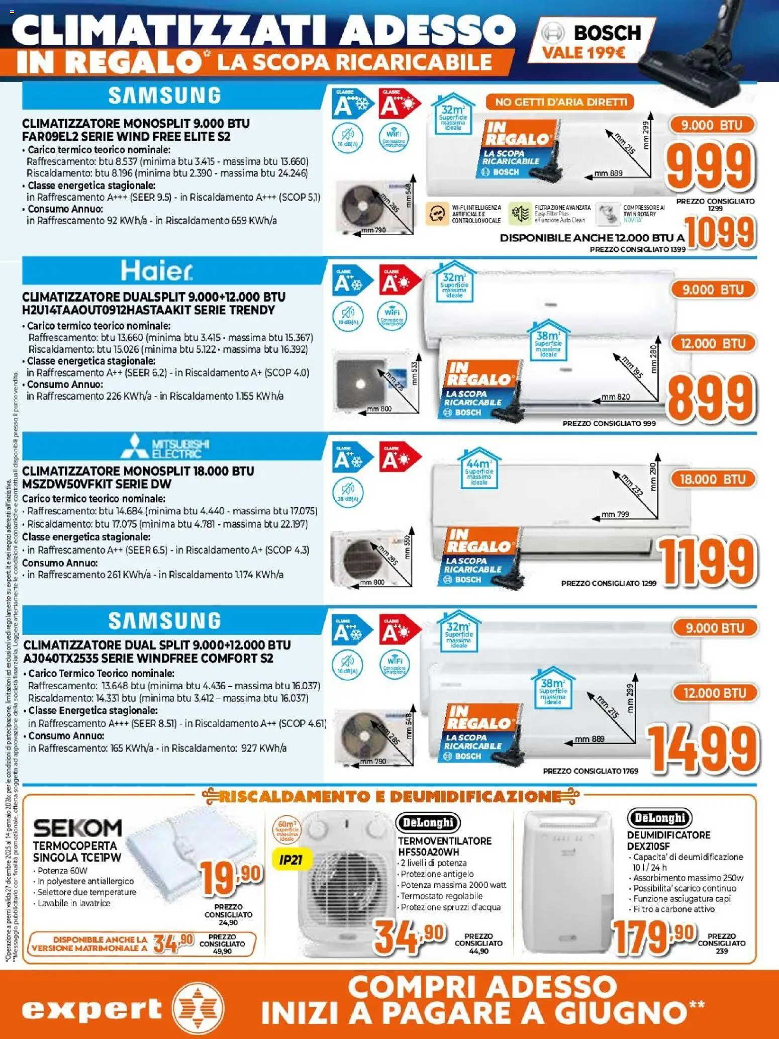 Volantino Expert del 27.12.2025 | Pagina: 9 | Prodotti: Climatizzatore, Deumidificatore, Lavatrice, Samsung