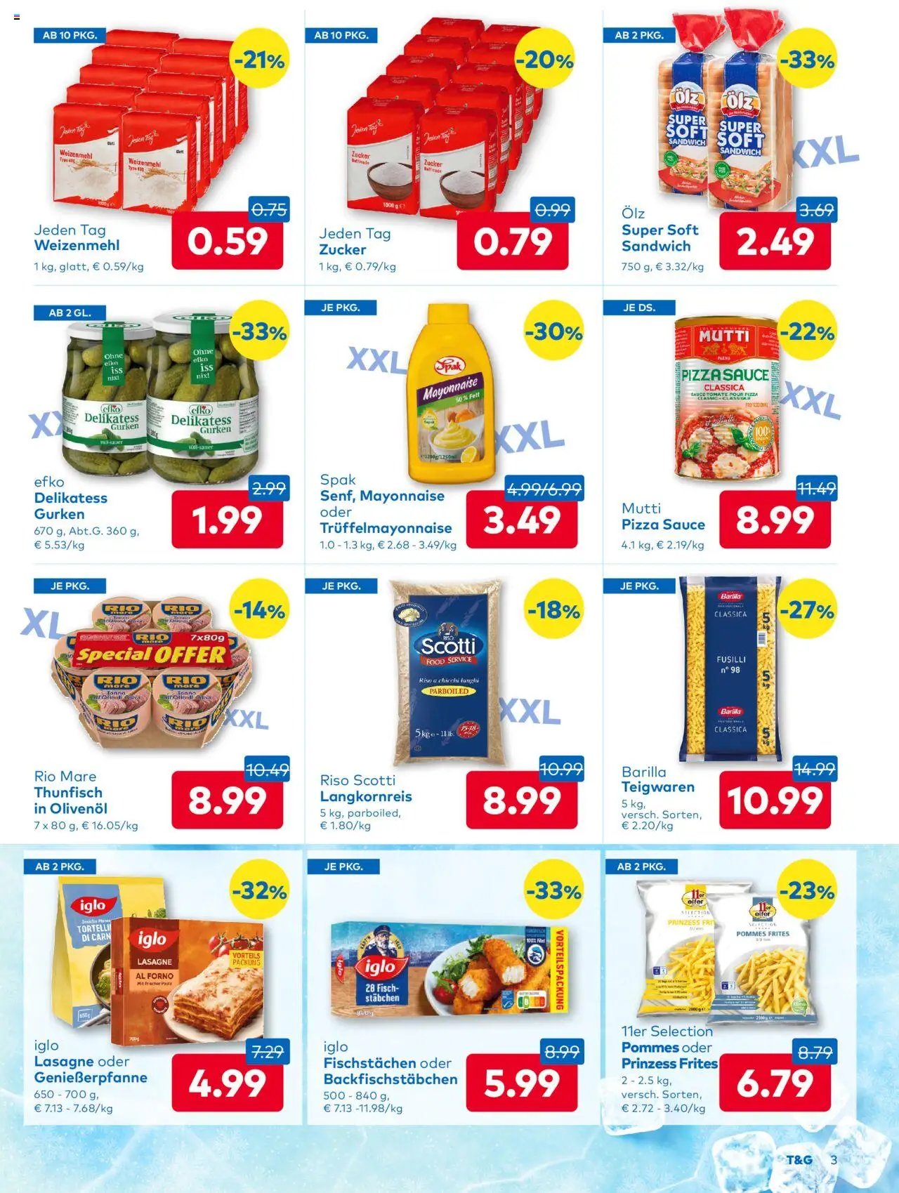 T&G Flugblatt gültig ab 09.10.2025 | Seite: 3 | Produkte: Gurken, Zucker, Pizza, Fisch