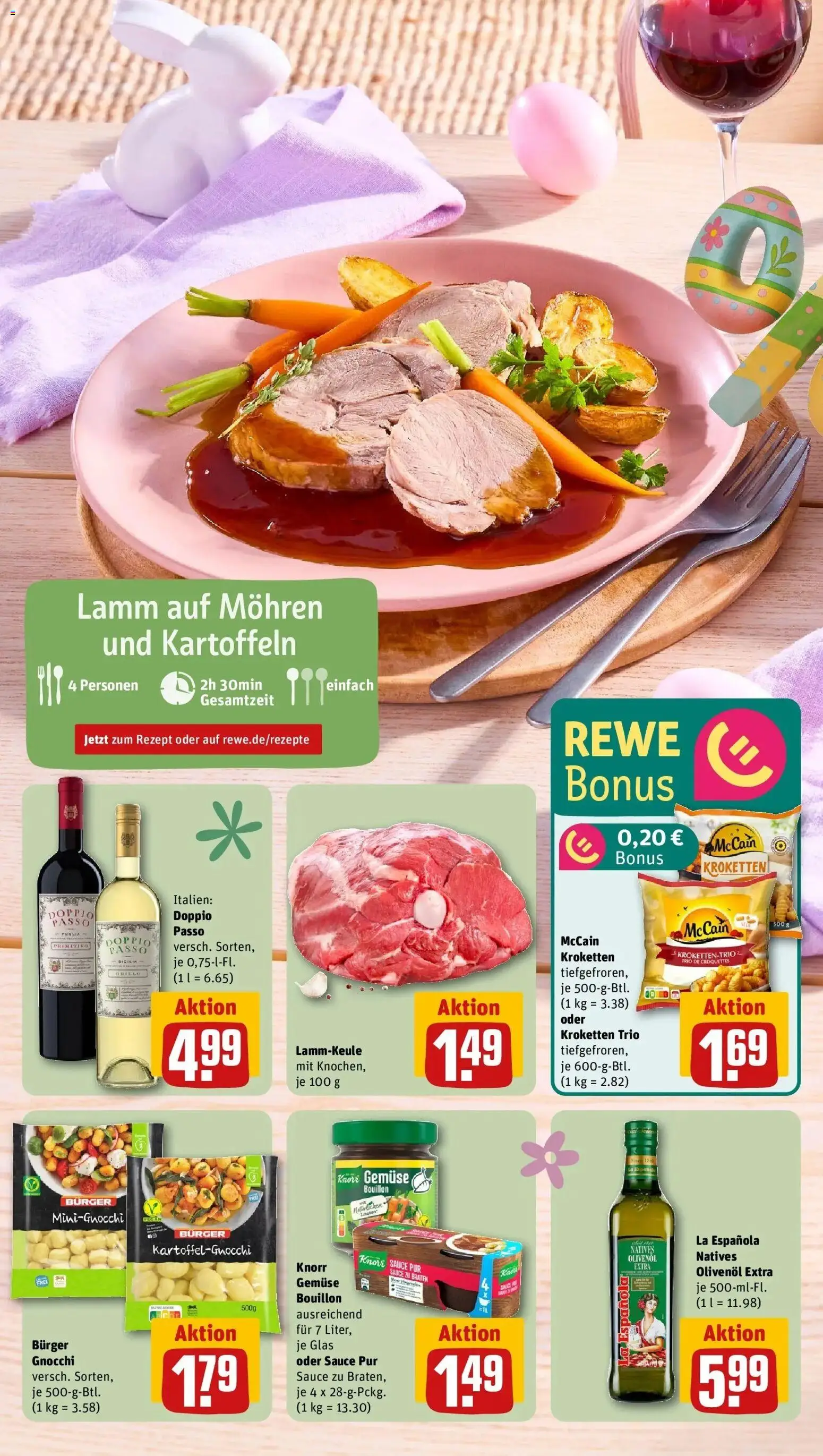 Rewe Prospekt Berlin / Steglitz	 – gültig ab 30.03.2026 | Seite: 6 | Produkte: Lammkeule, Olivenol, Burger, Knorr
