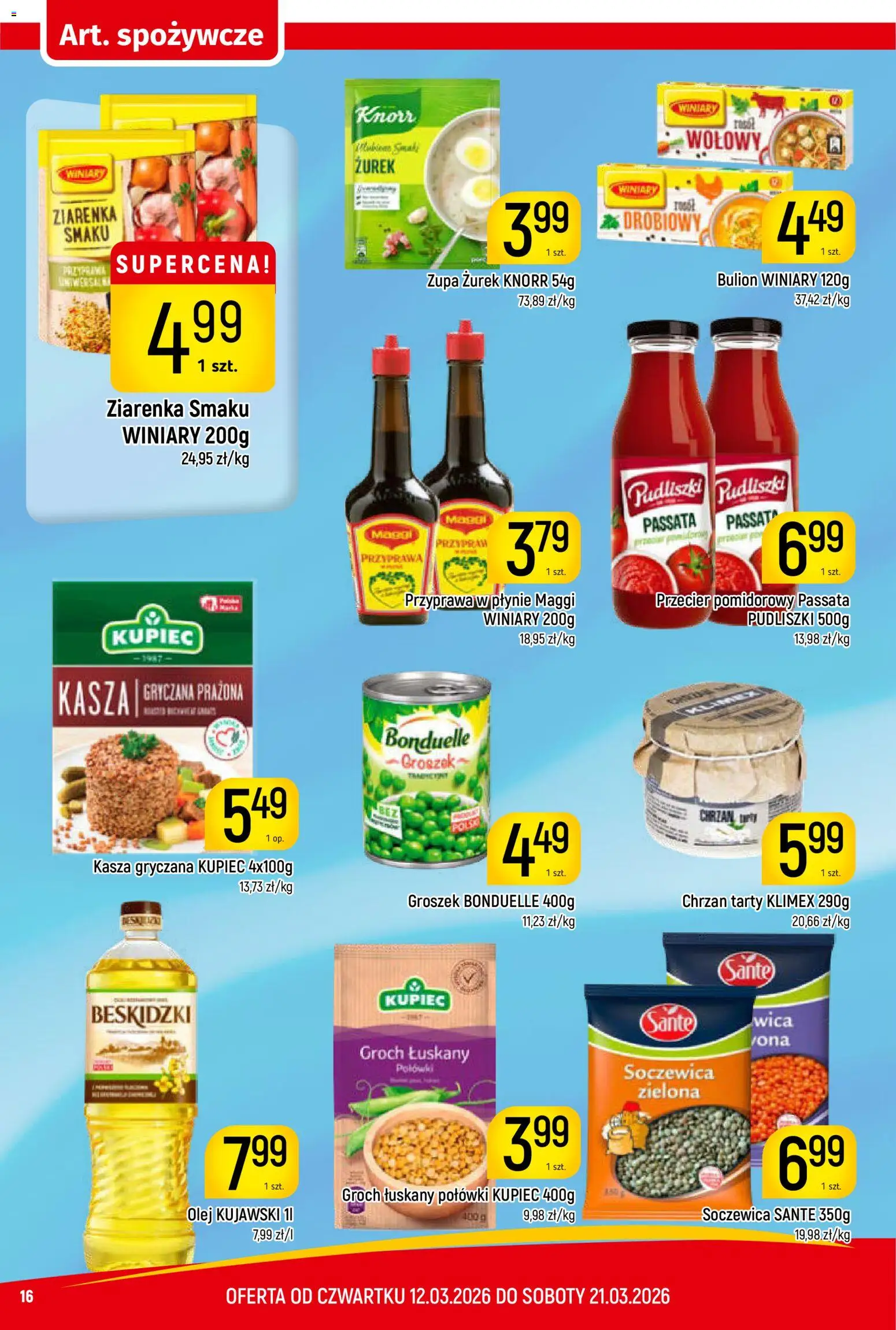 Piotruś Pan gazetka od 12.03.2026 | Strona: 16 | Produkty: Groch, Przecier pomidorowy, Olej kujawski, Soczewica