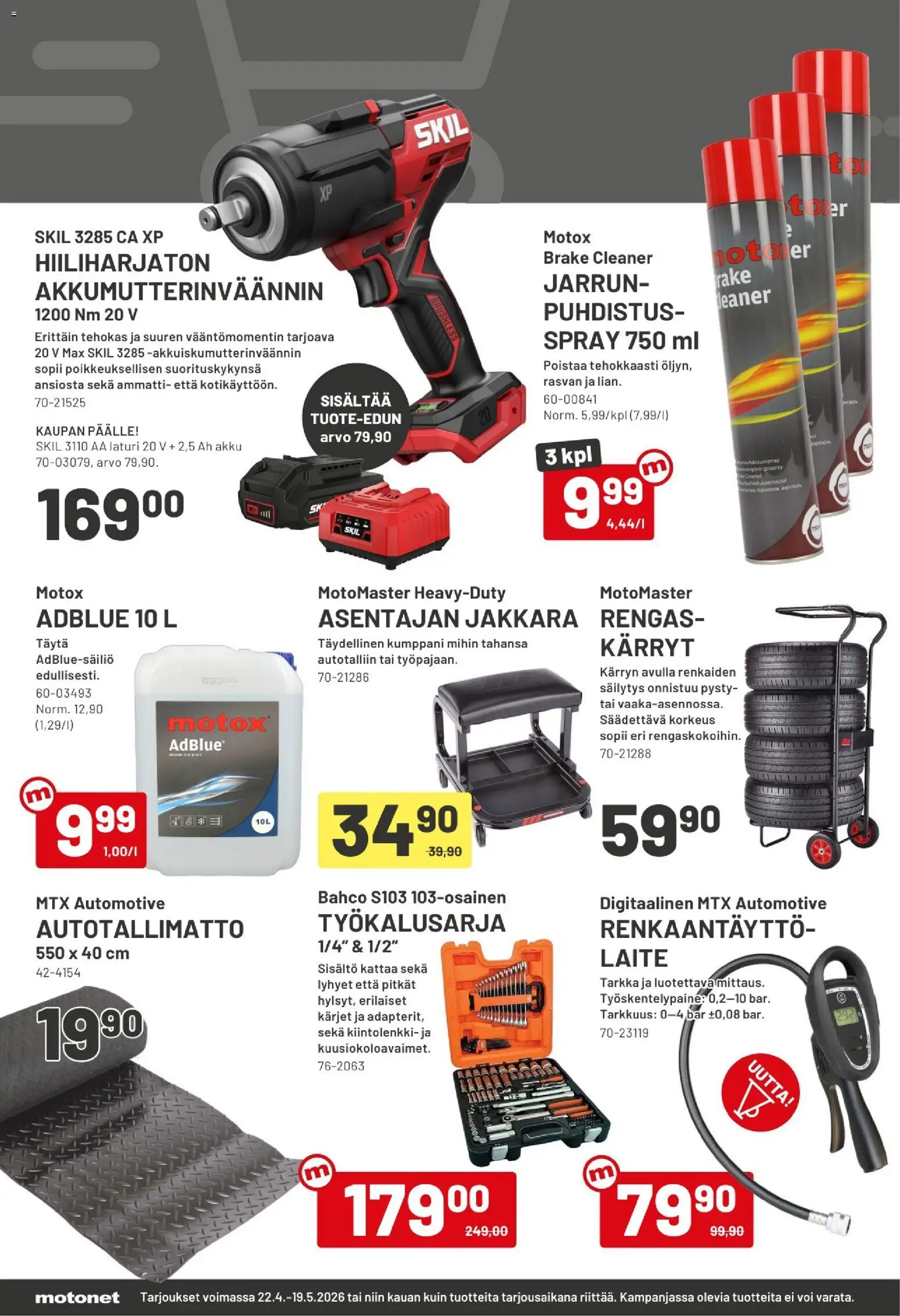 Motonet tarjoukset – voimassa 22.04.2026 alkaen | Sivu: 2 | Tuotteet: Jakkara, Akku, Voi, Laturi