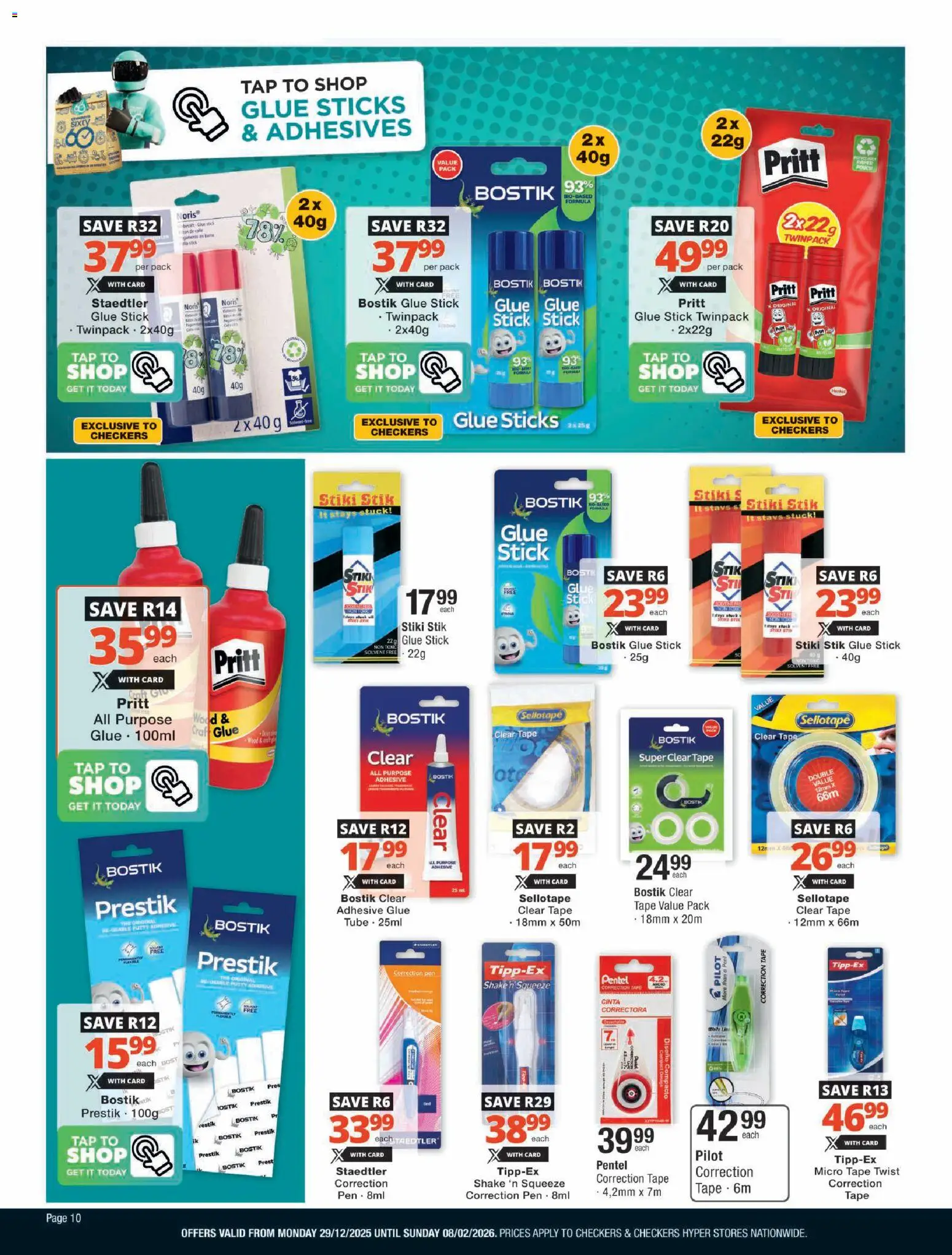 New Checkers catalogue – valid from 29.12.2025 | Page: 10 | Products: Adhesive, Pen, Tap, Tape