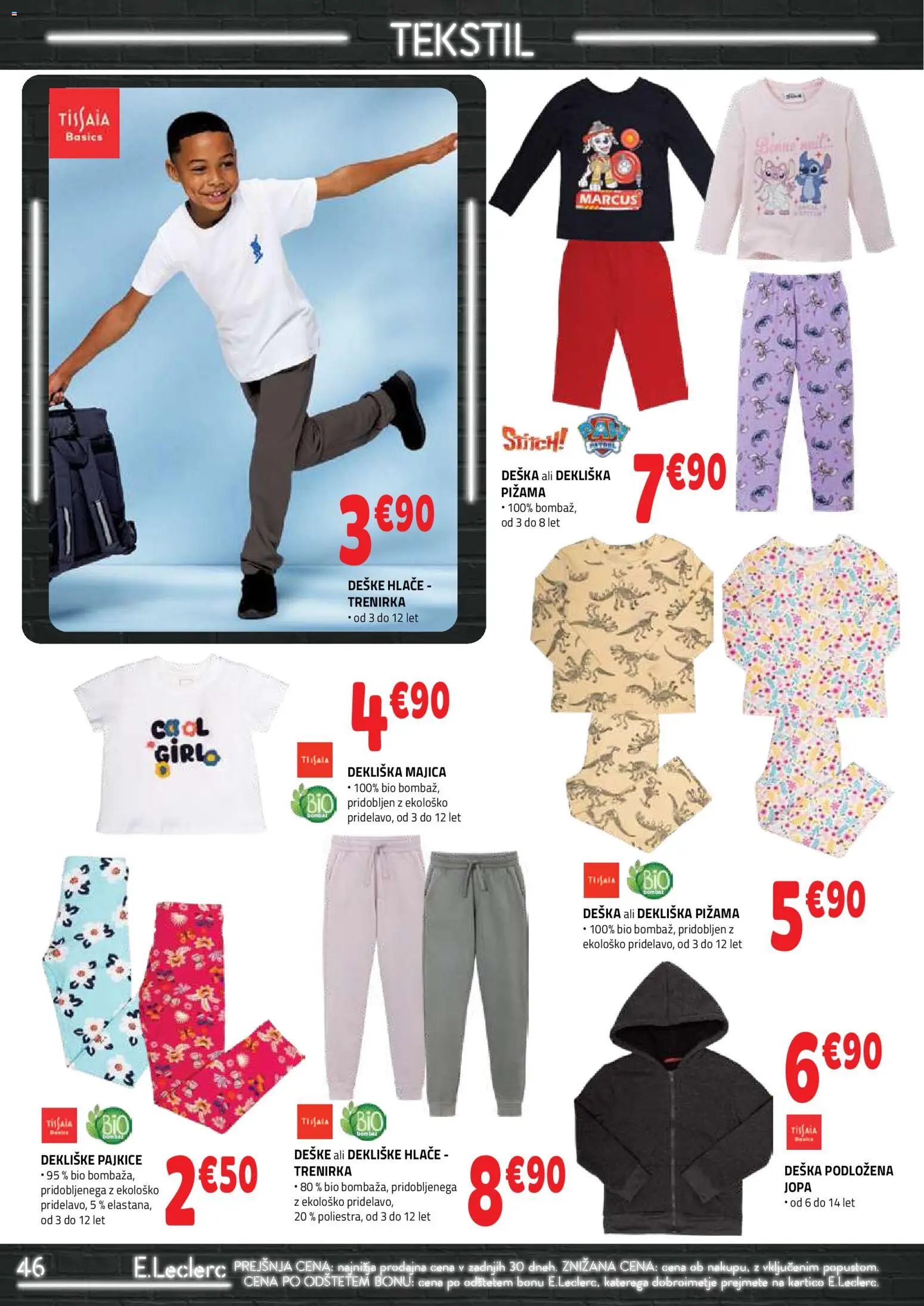 Novi E.leclerc katalog ponudbe – veljaven od 11.03.2026 | Stran: 46 | Izdelki: Pižama, Trenirka, Majica, Hlace