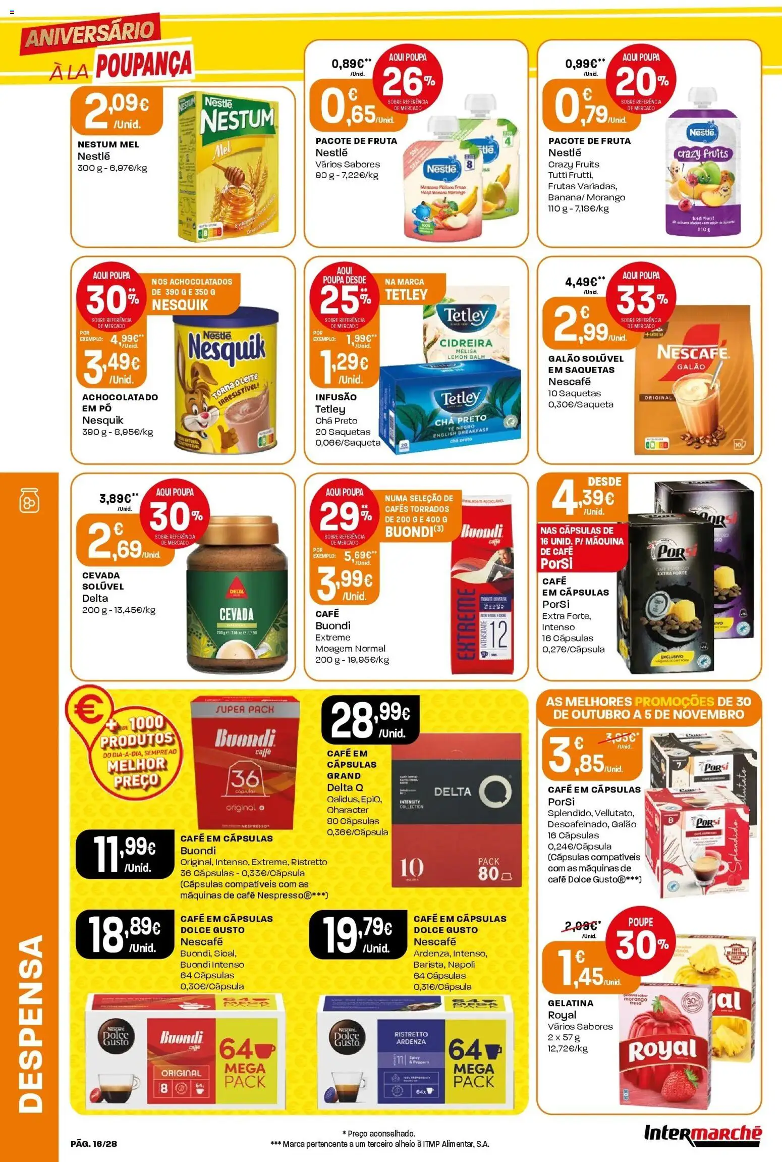 Intermarché - Aniversário à la poupança. │ válido de 30.10.2025 | Página: 16 | Produtos: Delta q, Nestlé, Café, Mel