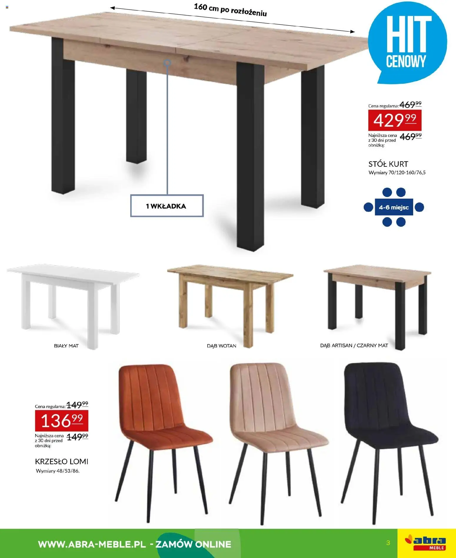 Abra meble gazetka od 12.03.2026 | Strona: 3 | Produkty: Stół, Krzesło
