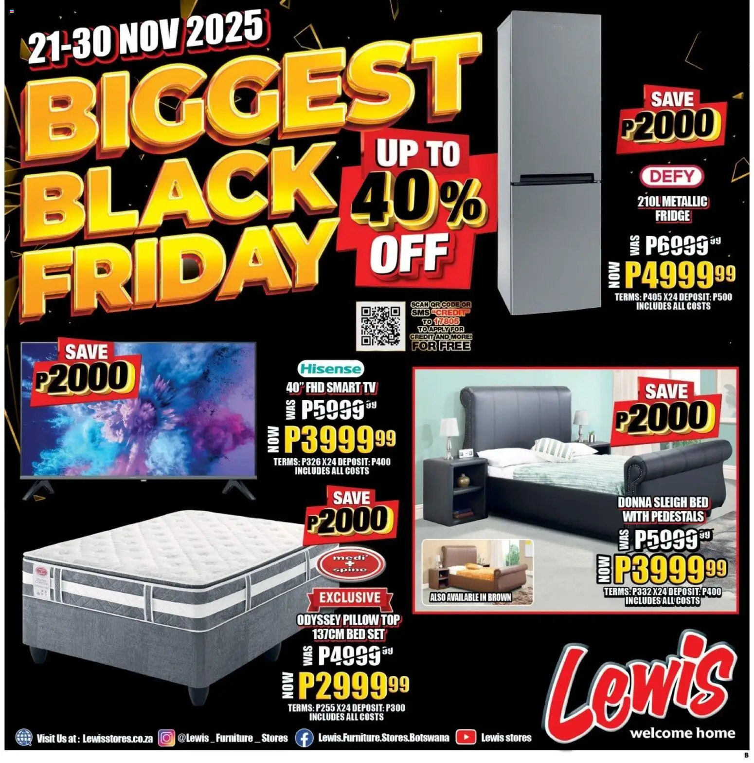 New Lewis Stores catalogue – valid from 21.11.2025 | Page: 1 | Products: Bed, Pillow, TV, Fridge