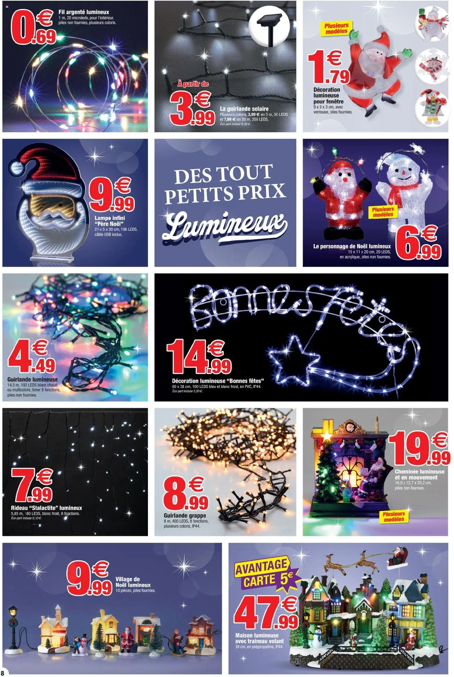 {H1} | Page: 8 | Produits: Guirlande solaire, Lampe, Piles, Rideau