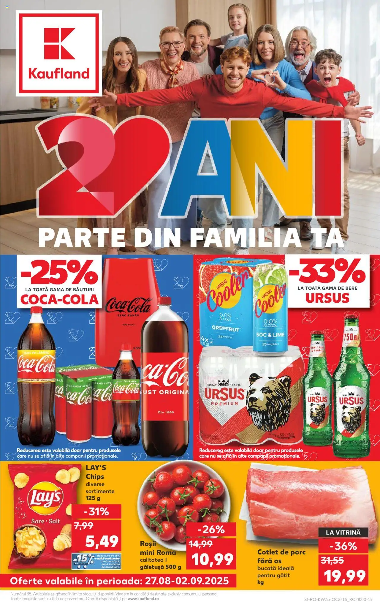 Kaufland RO akciós ujság - amely érvényes a következő dátumtól: 27.08.2025 | Oldal: 1 | Termékek: Lime, Chips, Coca Cola, Cola