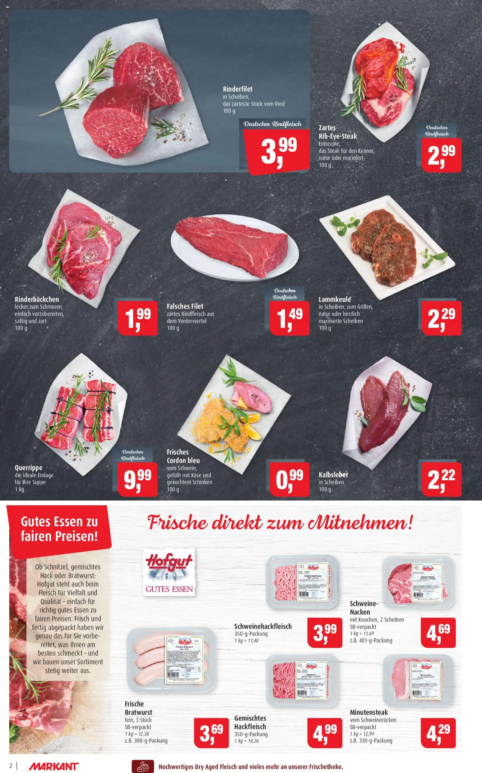 Markant Prospekt 	 – gültig ab 10.11.2025 | Seite: 2 | Produkte: Rinderfilet, Bratwurst, Schweinerucken, Hackfleisch