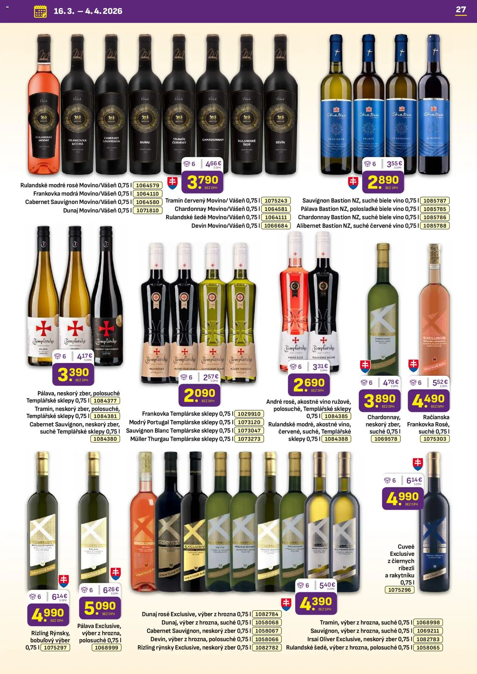 Nové Libex akcie – leták je platný od 16.03.2026 | Strana: 27 | Produkty: Biele víno, Víno, Červené víno