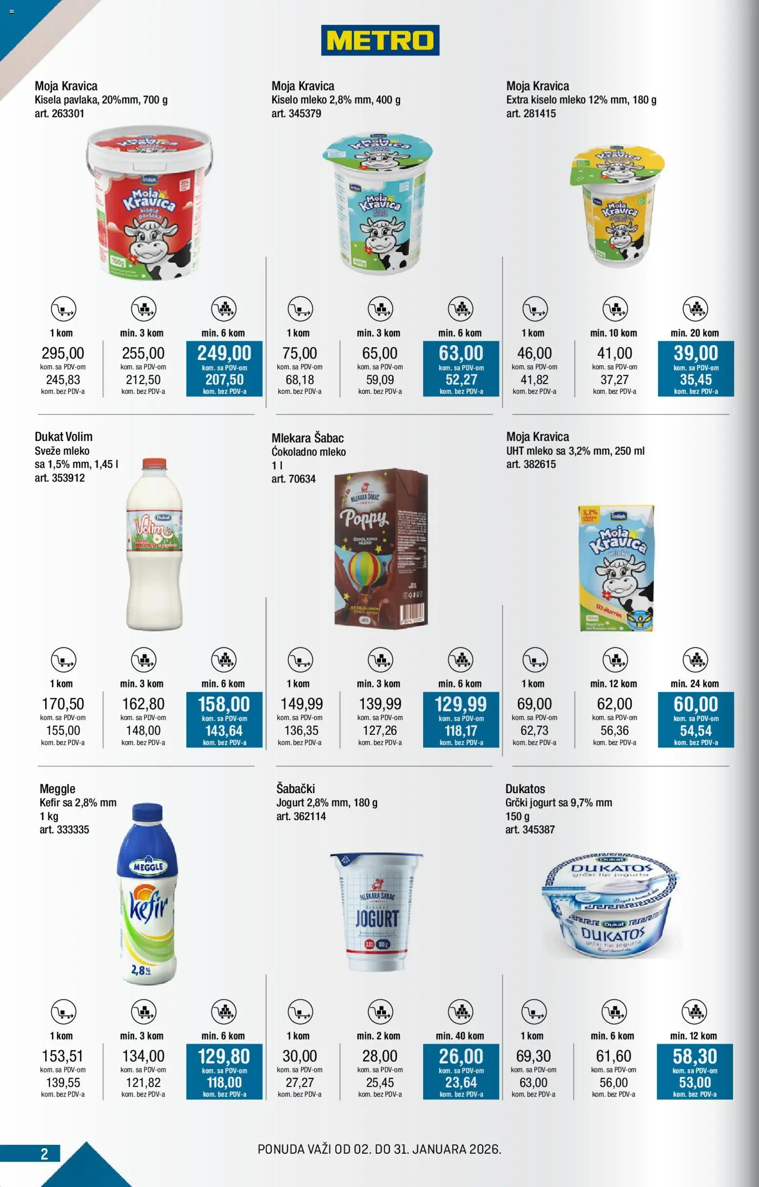 Metro katalog - važi od 02.01.2026 | Strana: 2 | Proizvode: Sveže mleko, Moja kravica, Jogurt, Pavlaka