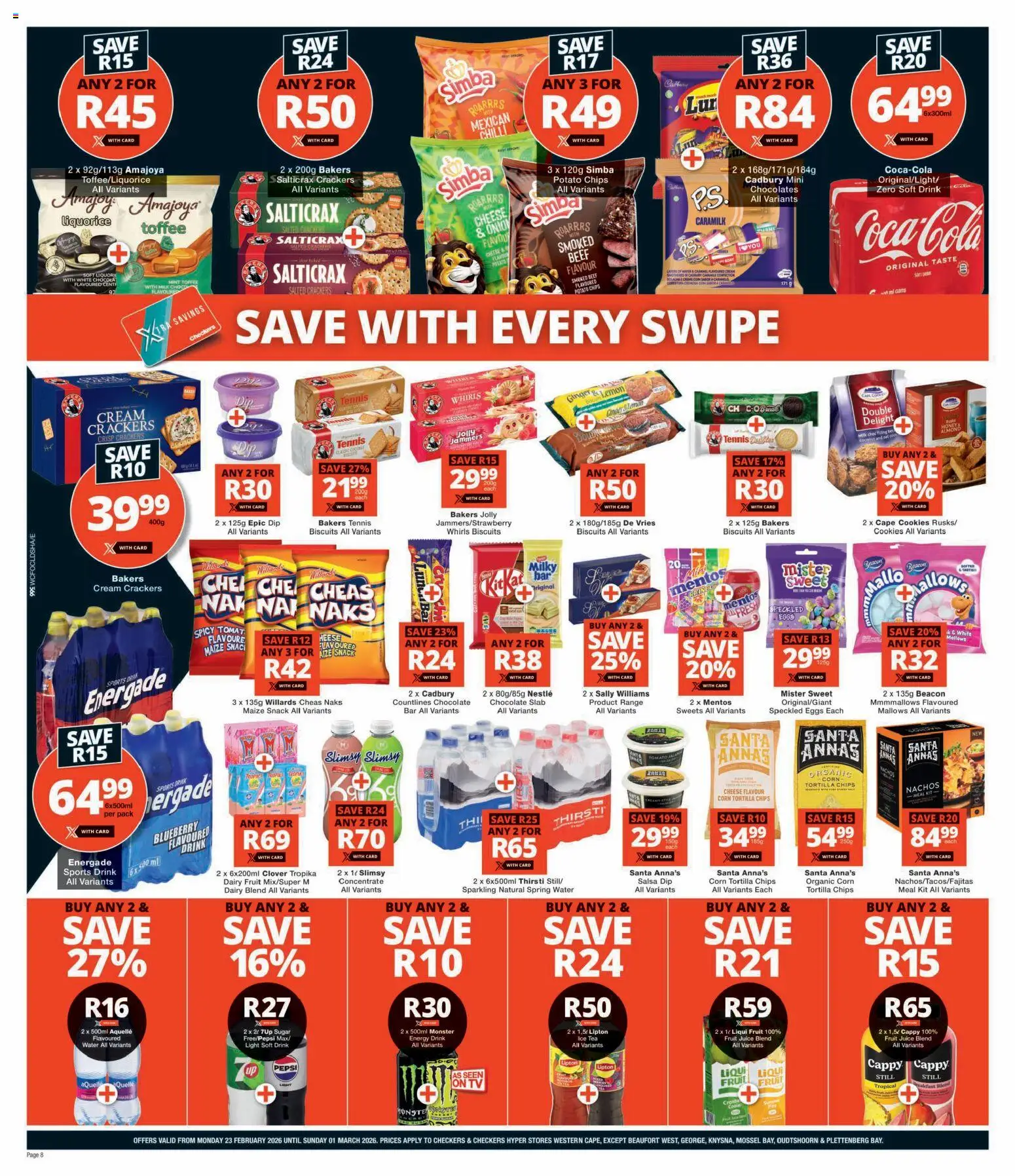New Checkers catalogue – valid from 23.02.2026 | Page: 8 | Products: Sweets, Eggs, Biscuits, Chocolate