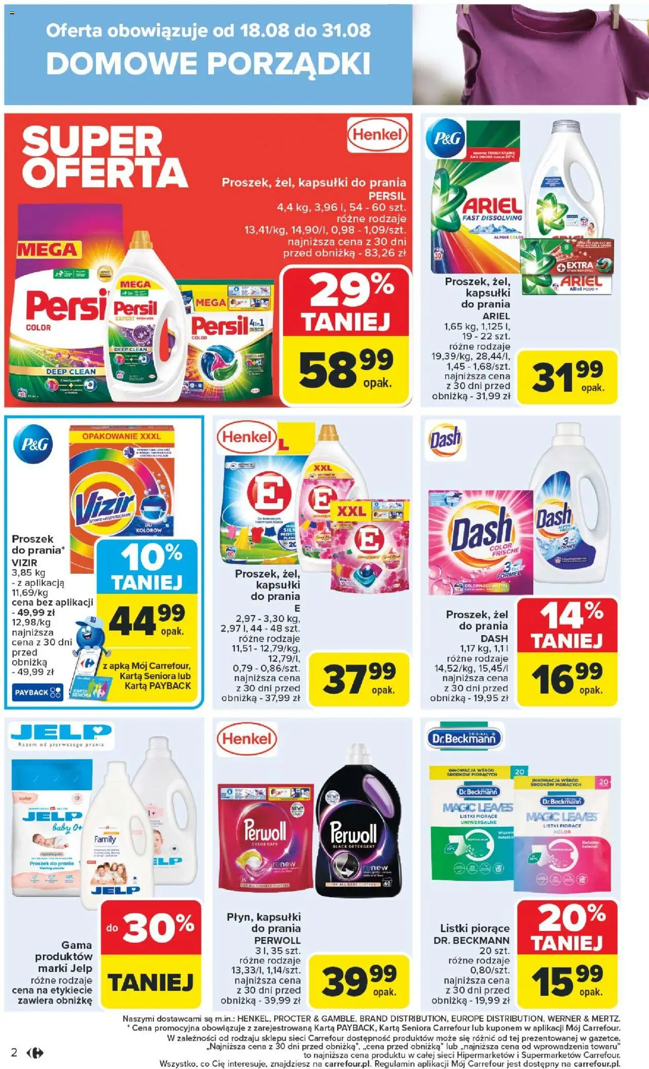 Carrefour Gazetka - Dobra okazja do sprzątania od 18.08.2025 | Strona: 2 | Produkty: Ariel, Kapsułki do prania, Proszek do prania, Detergent