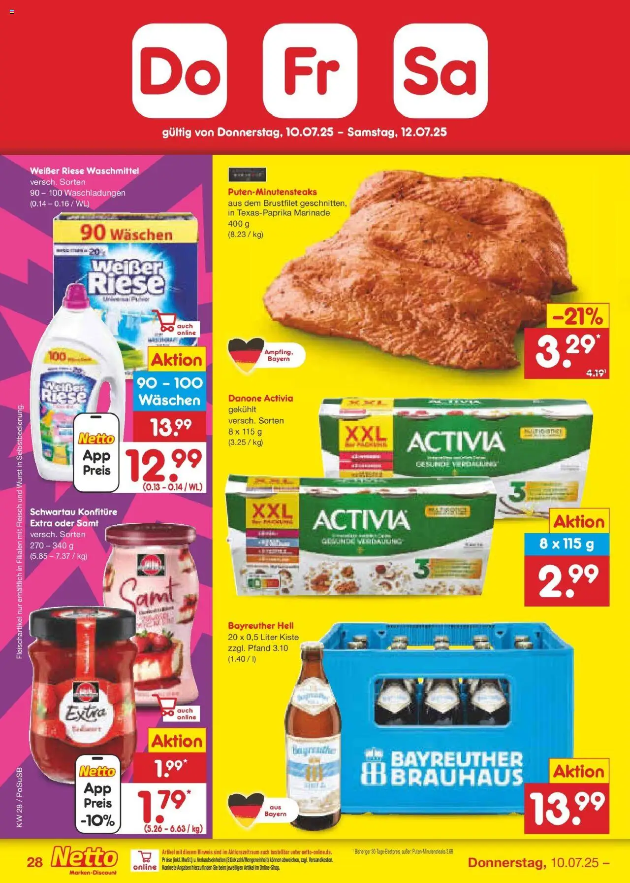 Netto Marken-Discount prospekt Regensburg	 - gültig ab dem 06.07.2025 | Seite: 44 | Produkte: Bayreuther hell, Activia, Danone activia, Fleisch