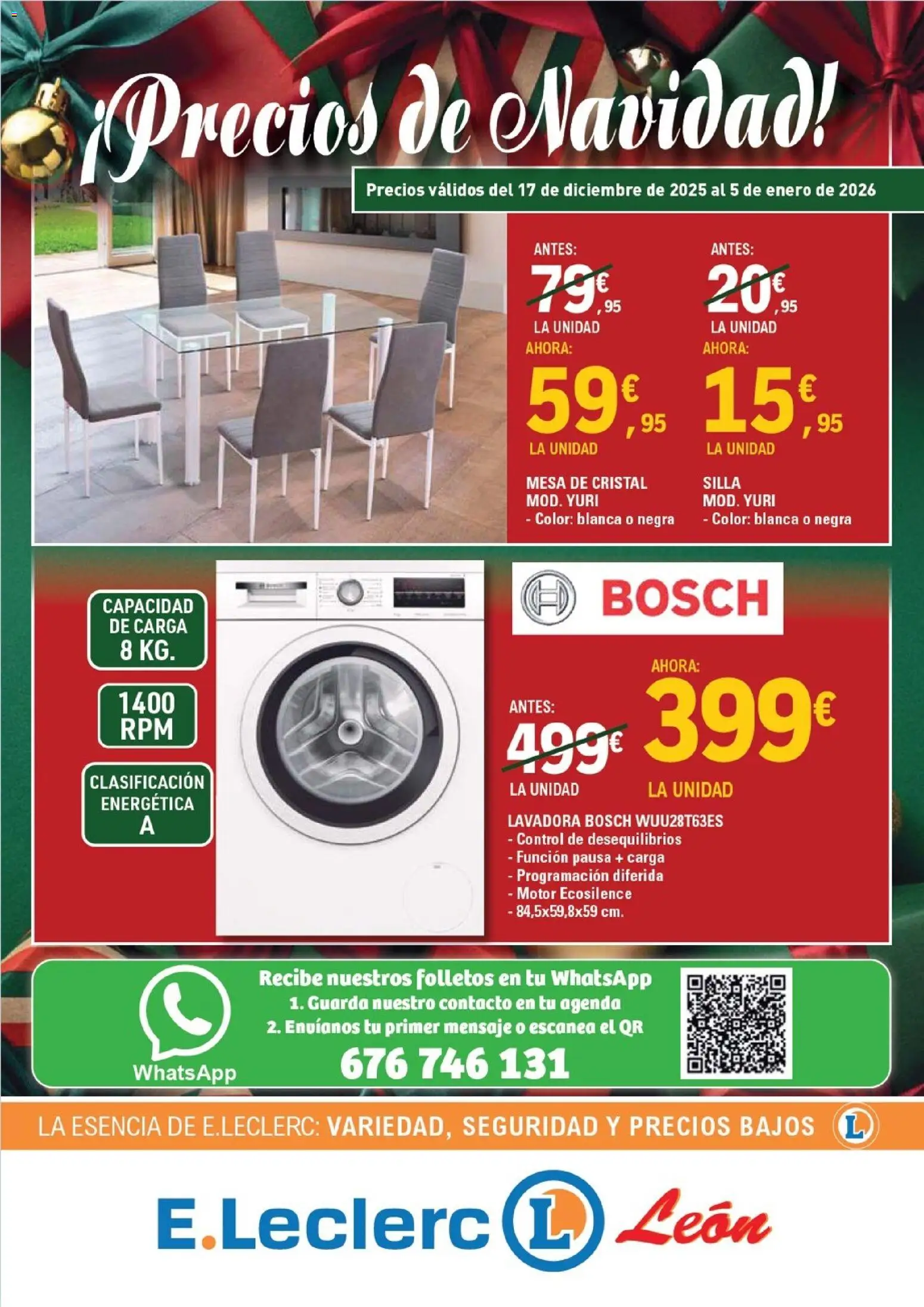E.Leclerc folleto │ válido desde el 17.12.2025 | Página: 1 | Productos: Lavadora, Mesa, Silla