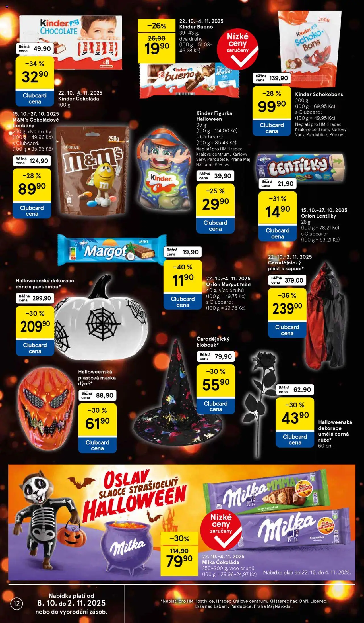 Tesco leták - Hypermarket od 22.10.2025 | Strana: 12 | Produkty: Milka, Kinder čokoláda, Lentilky, Dekorace