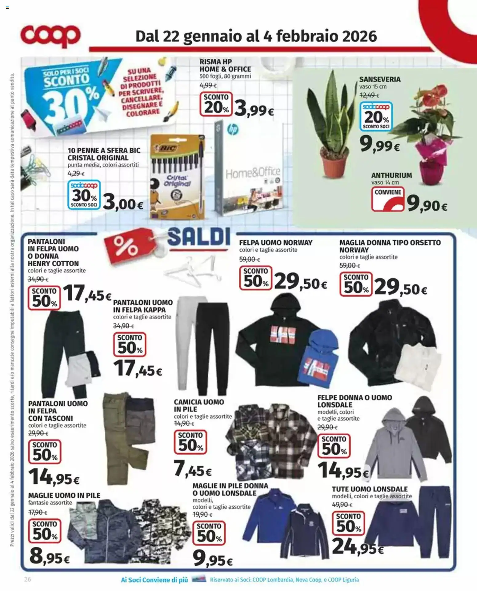 Volantino COOP del 22.01.2026 | Pagina: 26 | Prodotti: Camicia, Felpa, Pantaloni, Data