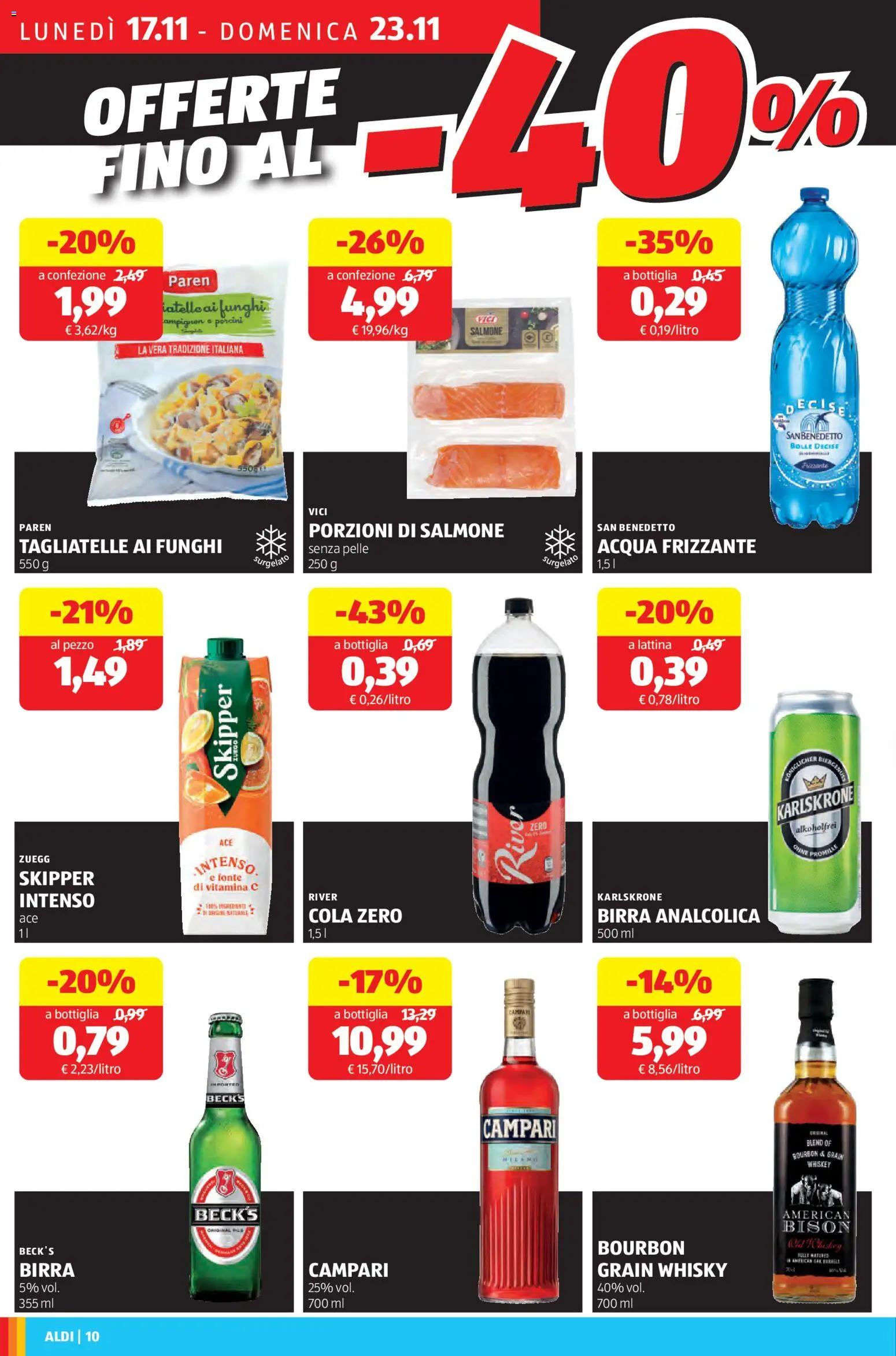 Volantino Aldi del 17.11.2025 | Pagina: 10 | Prodotti: Bourbon, Whisky, Acqua, Funghi