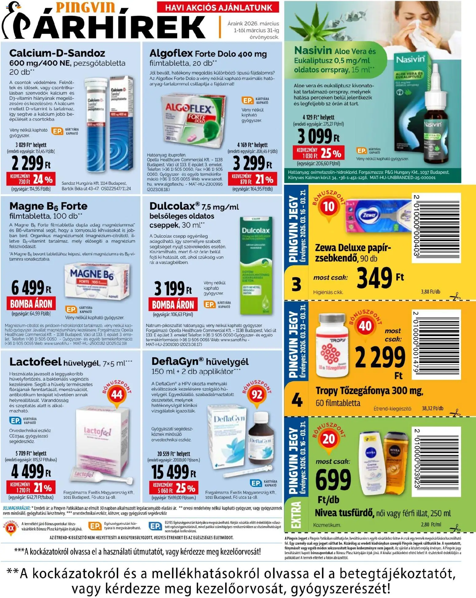 Pingvin Patika akciós ujság - amely érvényes a következő dátumtól: 01.03.2026 | Oldal: 5 | Termékek: Applikátor, Pezsgőtabletta, Aloe vera