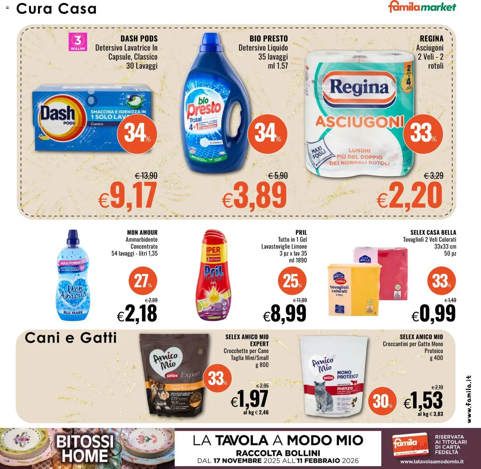 Volantino Famila del 28.12.2025 | Pagina: 19 | Prodotti: Smacchiatore, Manzo, Tacchino, Crocchette