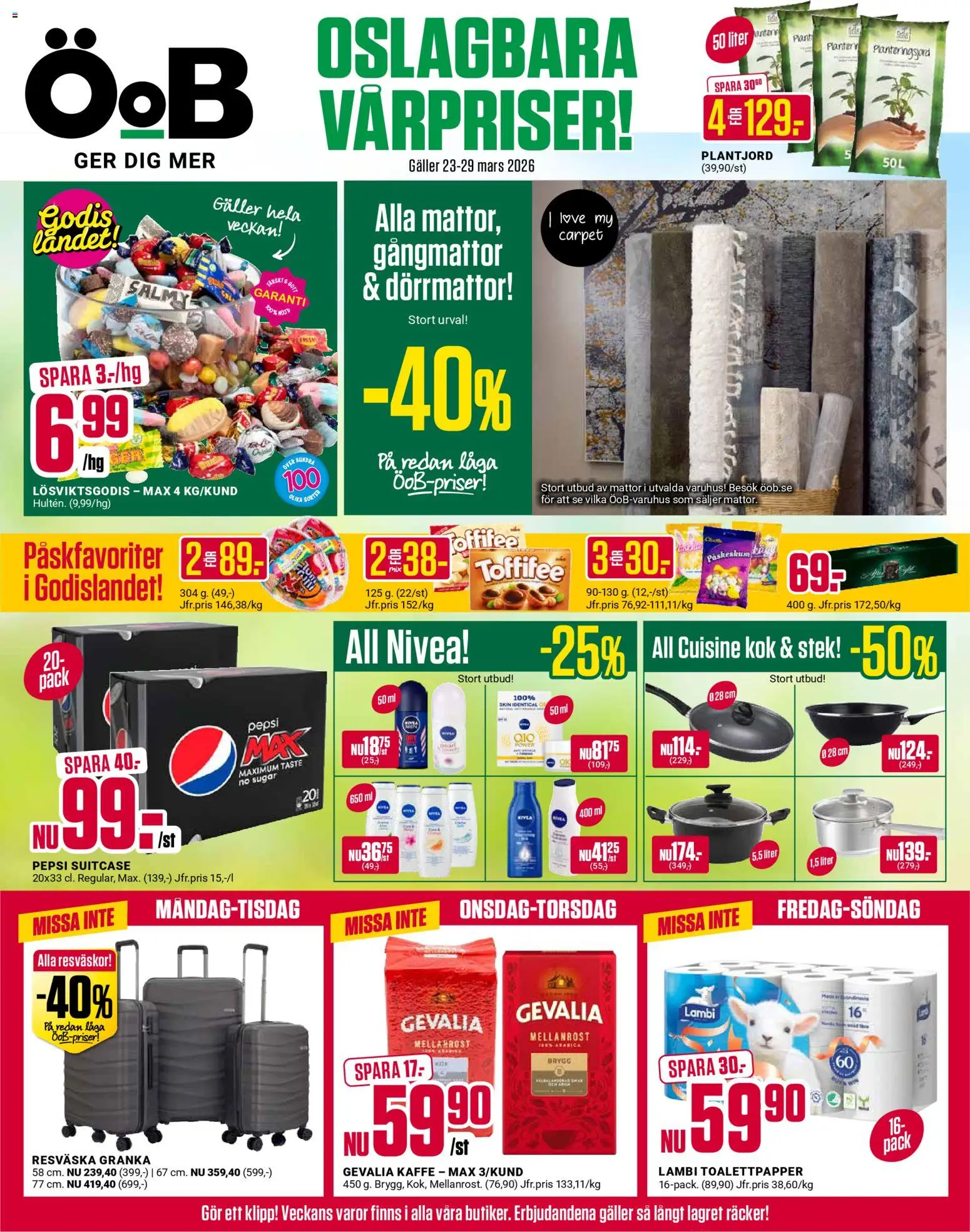 ÖoB reklamblad aktuell från 23.03.2026 | Sida: 1 | Produkter: Toalettpapper, Galler, Pepsi, Kaffe