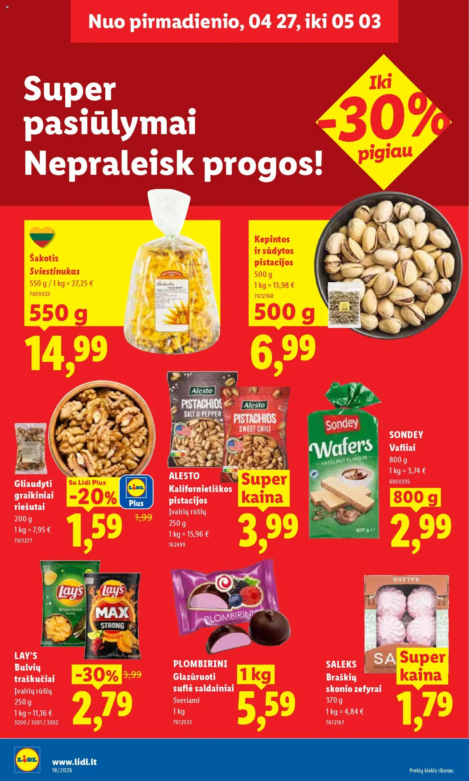 LIDL akcijos nuo 27.04.2026 | Puslapis: 16 | Prekių: Riešutai, Vafliai, Traškučiai, Pistacijos