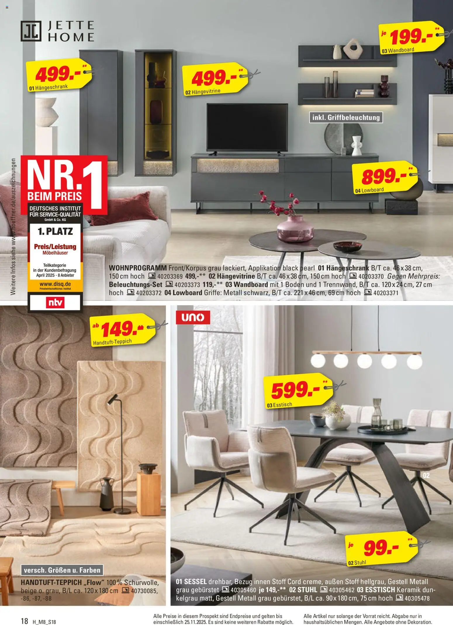 Höffner Prospekt 	 – gültig ab 12.11.2025 | Seite: 18 | Produkte: Lowboard, Wandboard, Esstisch, Sessel