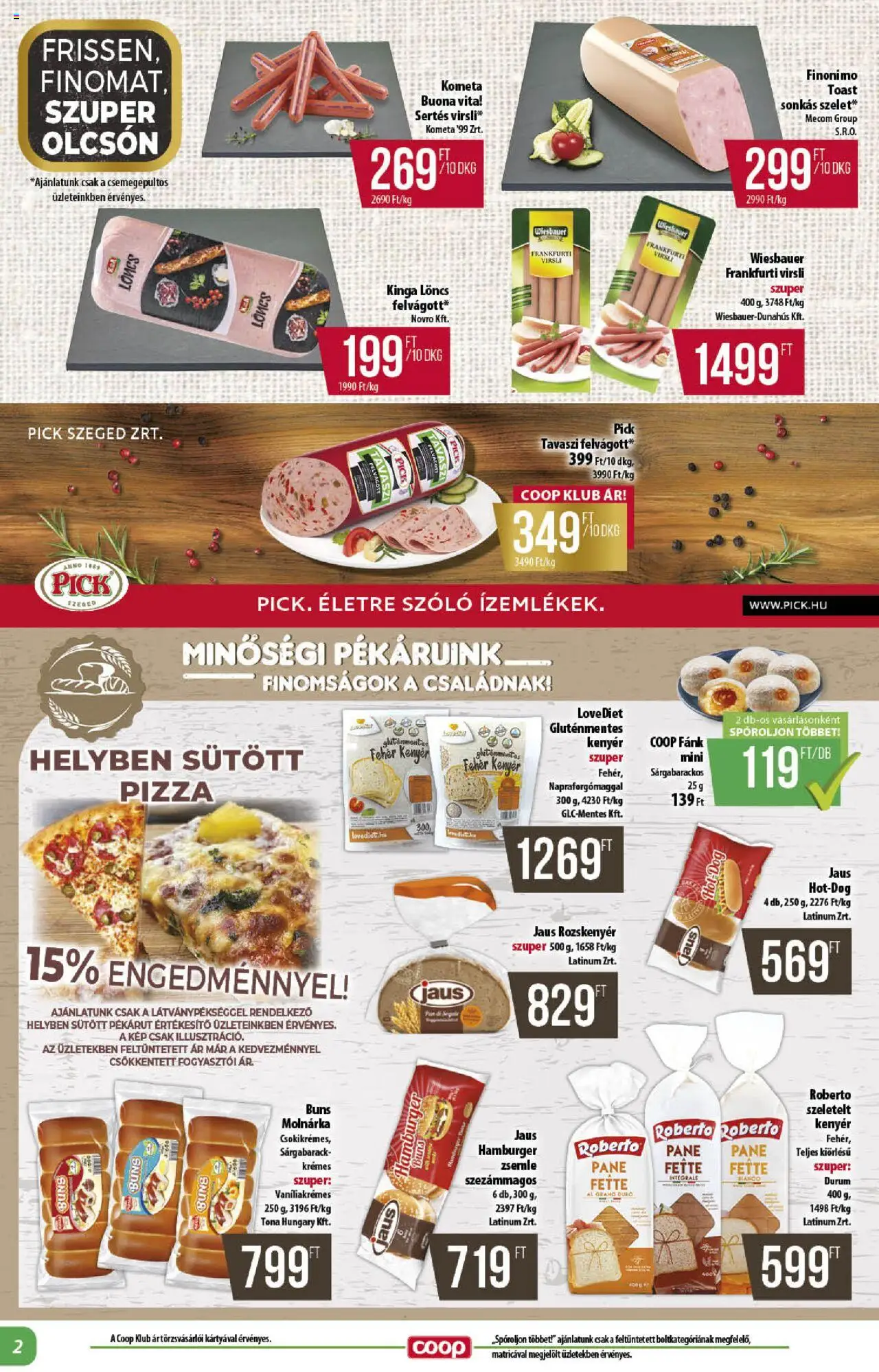 COOP akciós ujság - amely érvényes a következő dátumtól: 16.10.2025 | Oldal: 2 | Termékek: Sárgabarack, Frankfurti virsli, Pizza, Felvágott