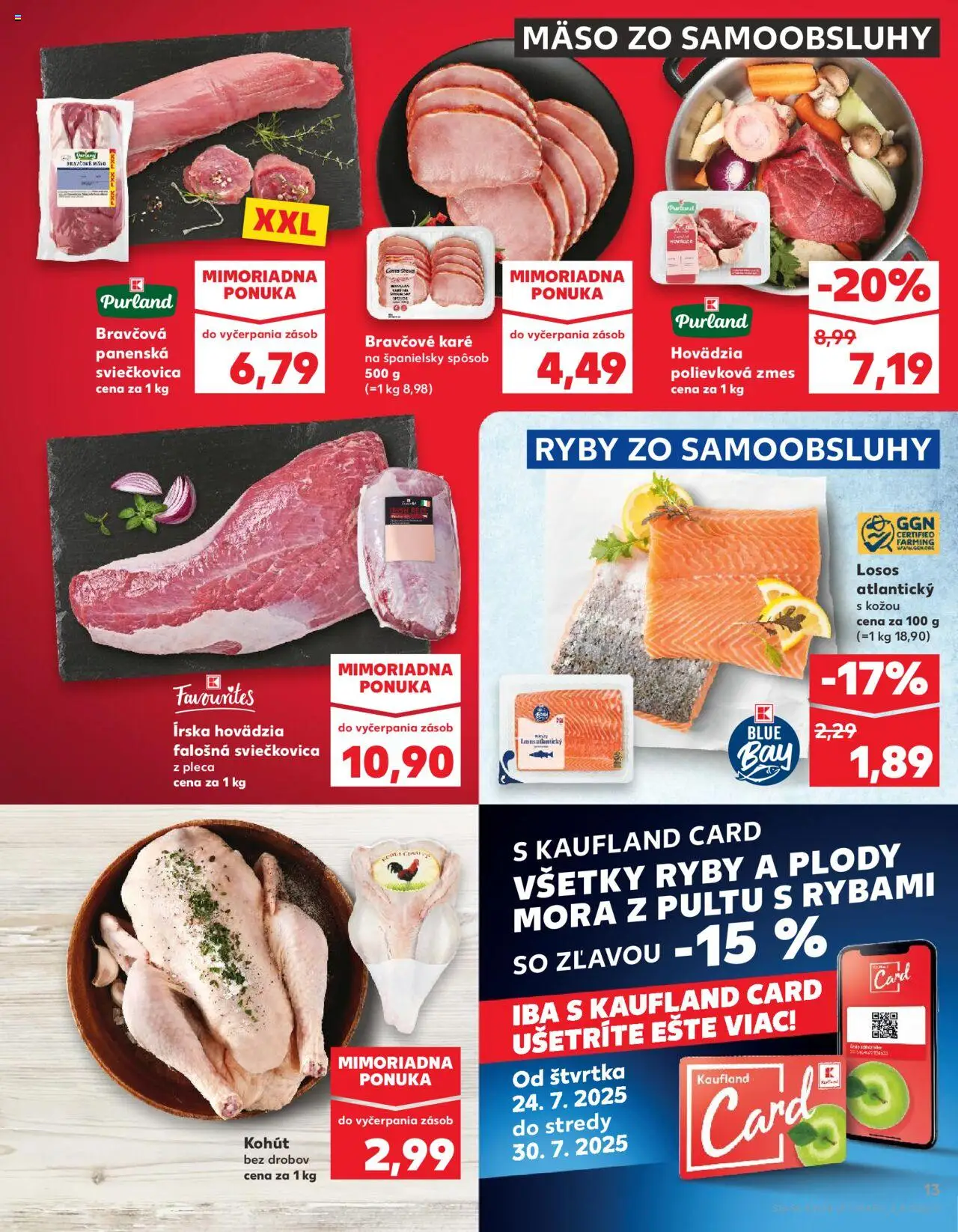 Kaufland Žilina │ platný od 24.07.2025 | Strana: 13 | Produkty: Ryby, Losos, Bravčové karé