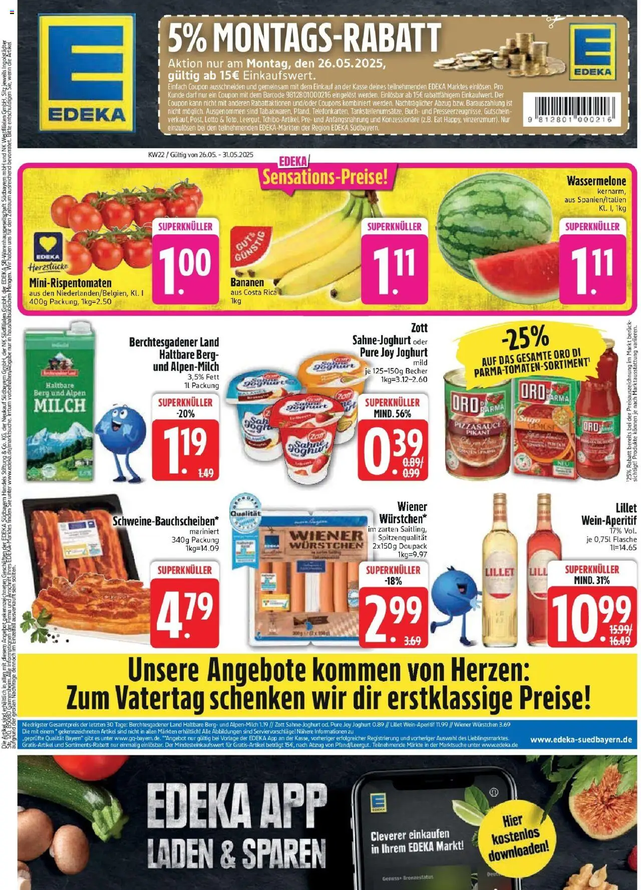 Edeka prospekt Bodenwöhr	 - gültig ab dem 25.05.2025 | Seite: 3 | Produkte: Milch, Bananen, Lillet, Wassermelone