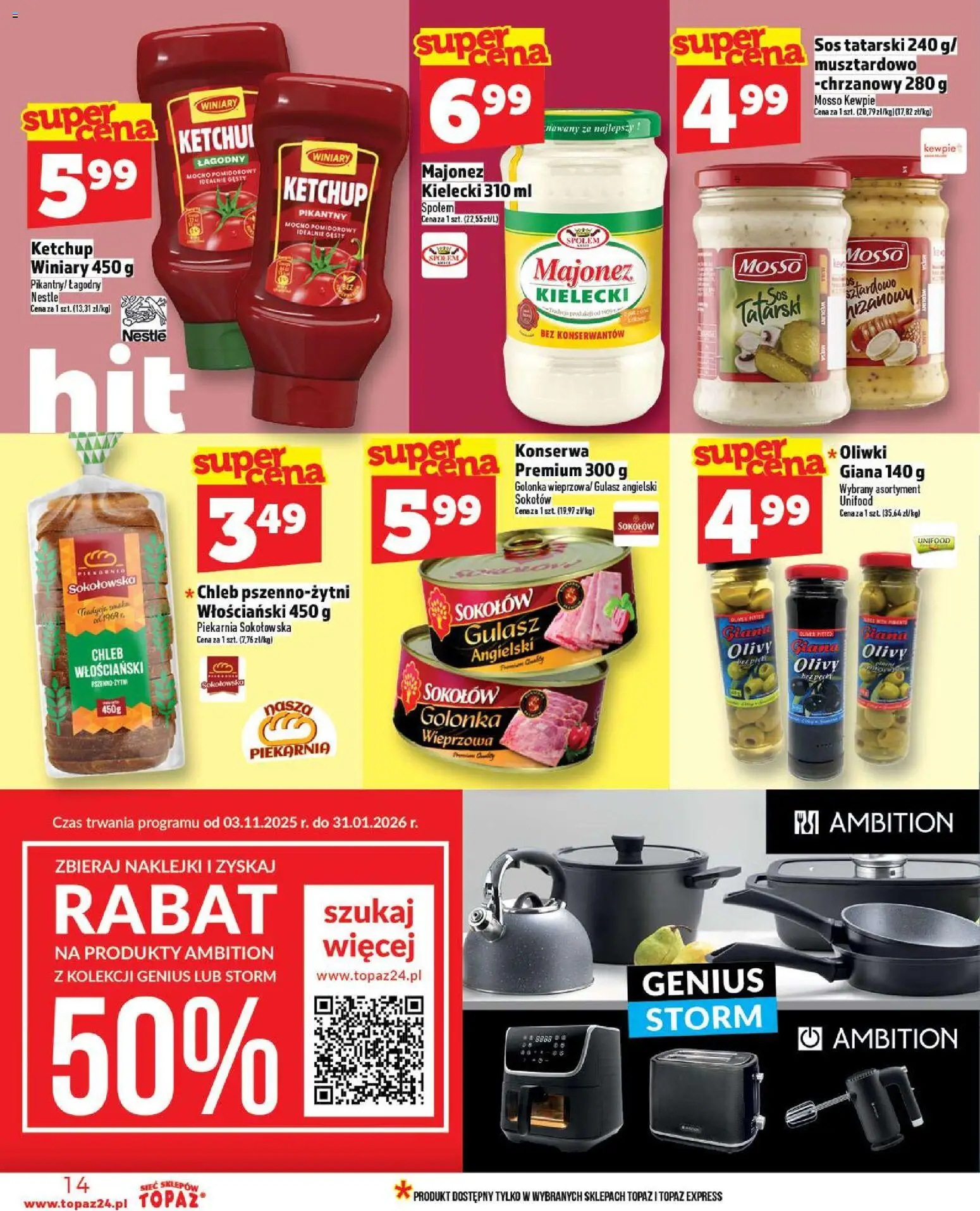 Topaz Gazetka od 20.11.2025 | Strona: 14 | Produkty: Ketchup, Piekarnia, Sos tatarski, Chleb
