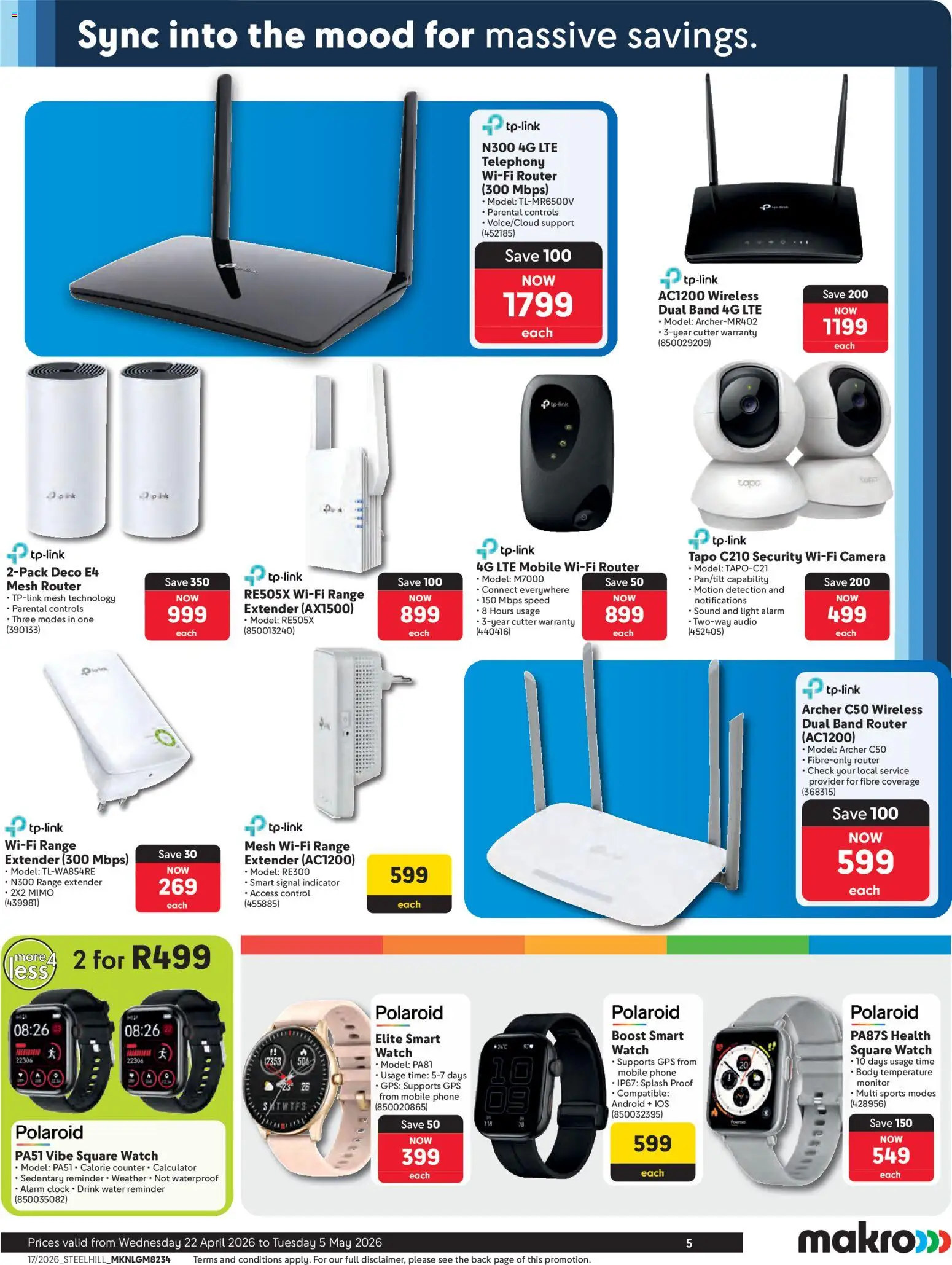 New Makro catalogue – valid from 22.04.2026 | Page: 5 | Products: Phone, Monitor, Alarm clock, Clock