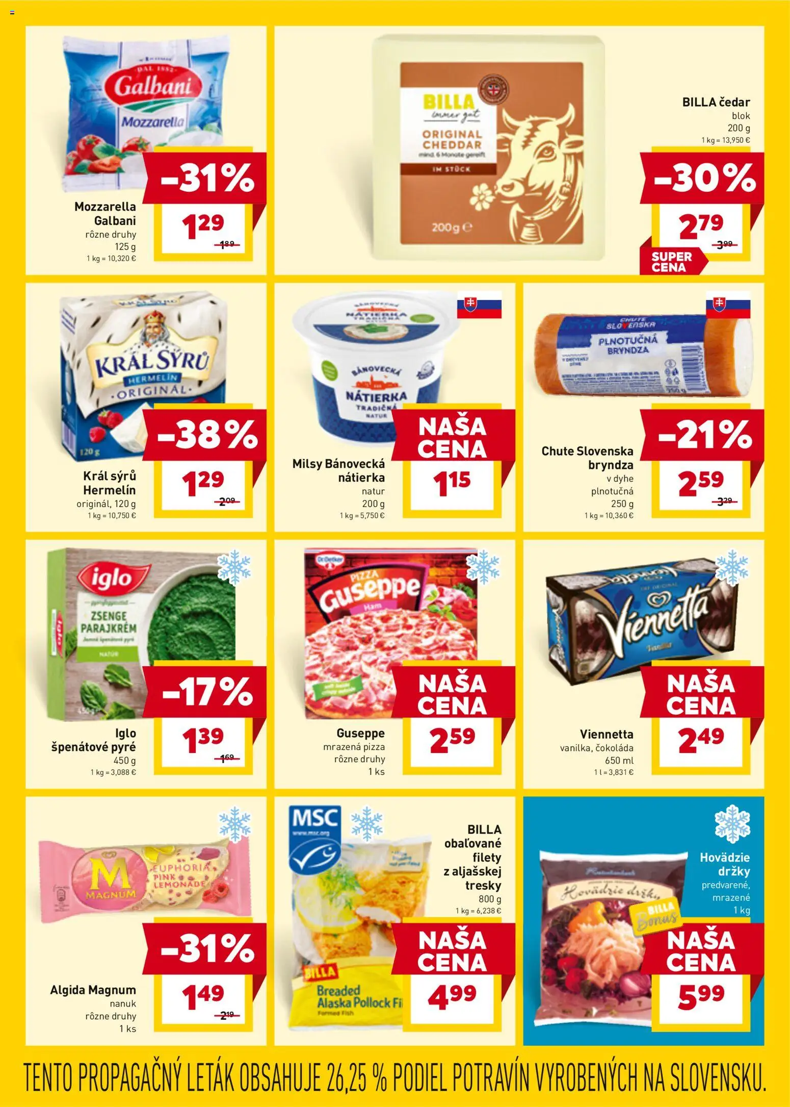 Nové Billa akcie – leták je platný od 30.03.2026 | Strana: 15 | Produkty: Mozzarella, Nanuk, Bryndza, Magnum