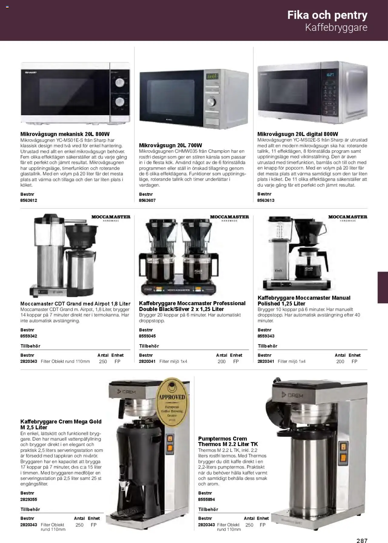 Office Depot reklamblad aktuell från 01.02.2025 | Sida: 289 | Produkter: Kaffebryggare, Thermos, Kaffe, Mikrovågsugn