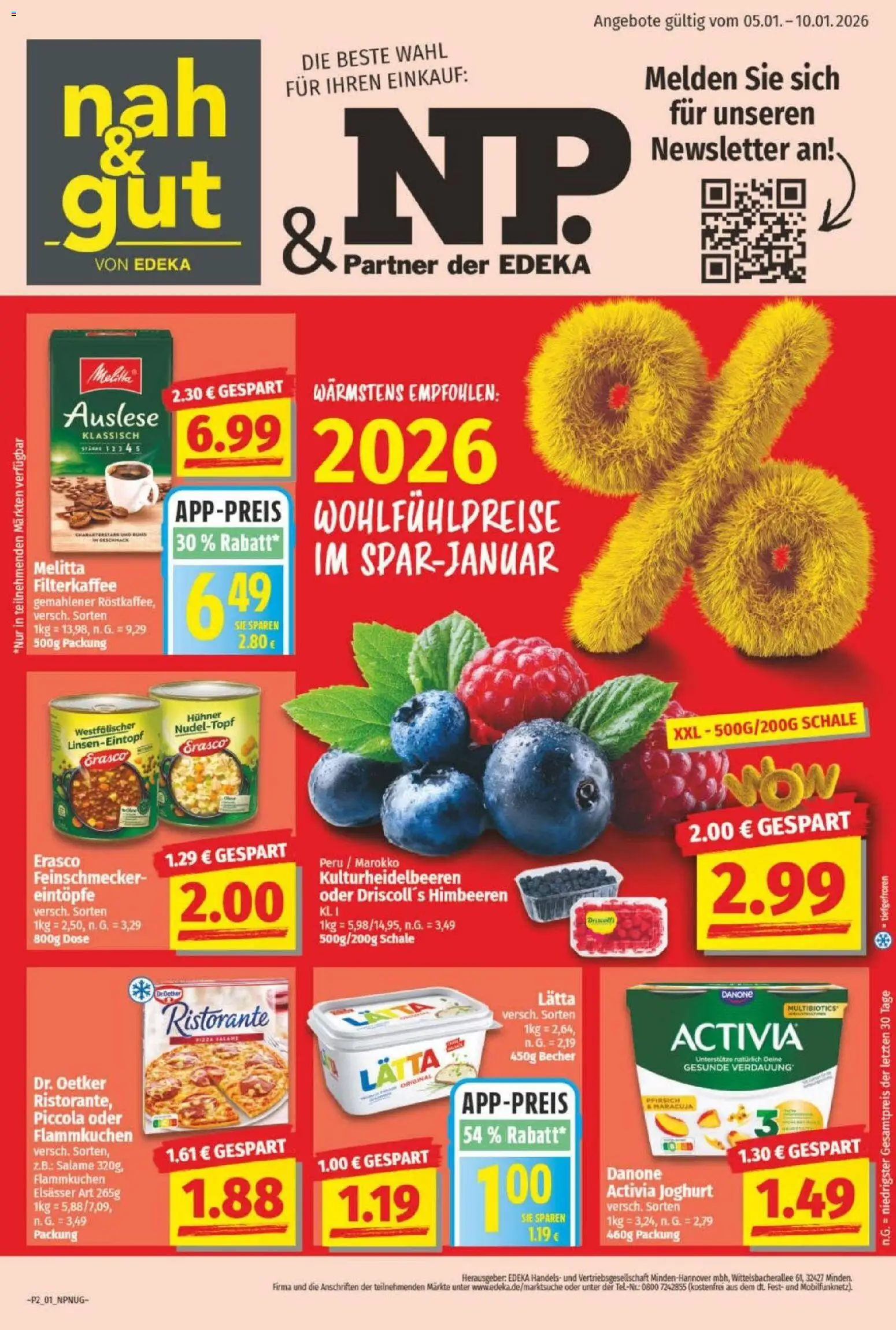 NP Discount Prospekt – gültig ab 04.01.2026 | Seite: 1 | Produkte: Ristorante, Activia, Lätta, Erasco