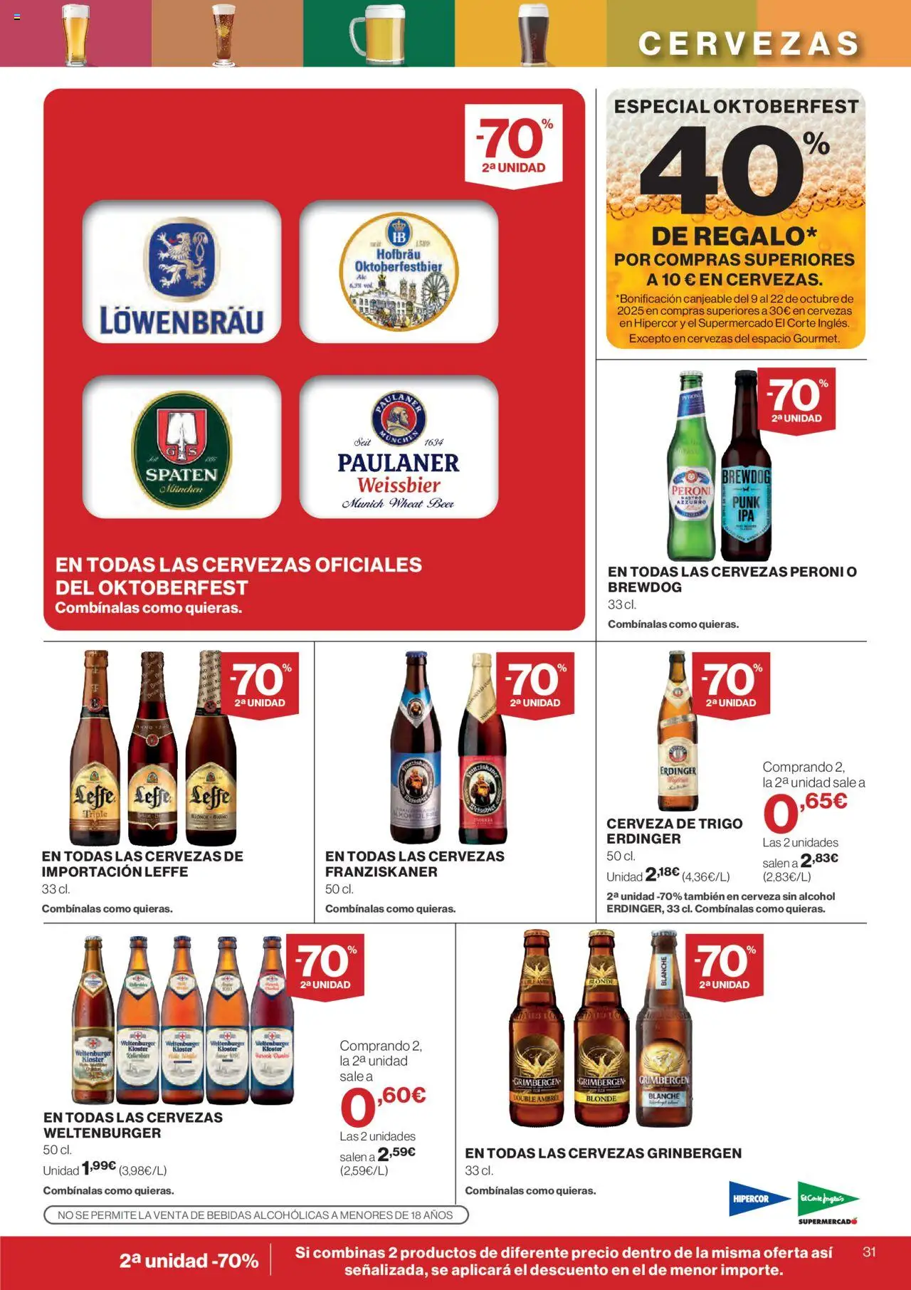 Hipercor catálogo │ válido desde el 25.09.2025 | Página: 33 | Productos: Cerveza sin alcohol, Cerveza