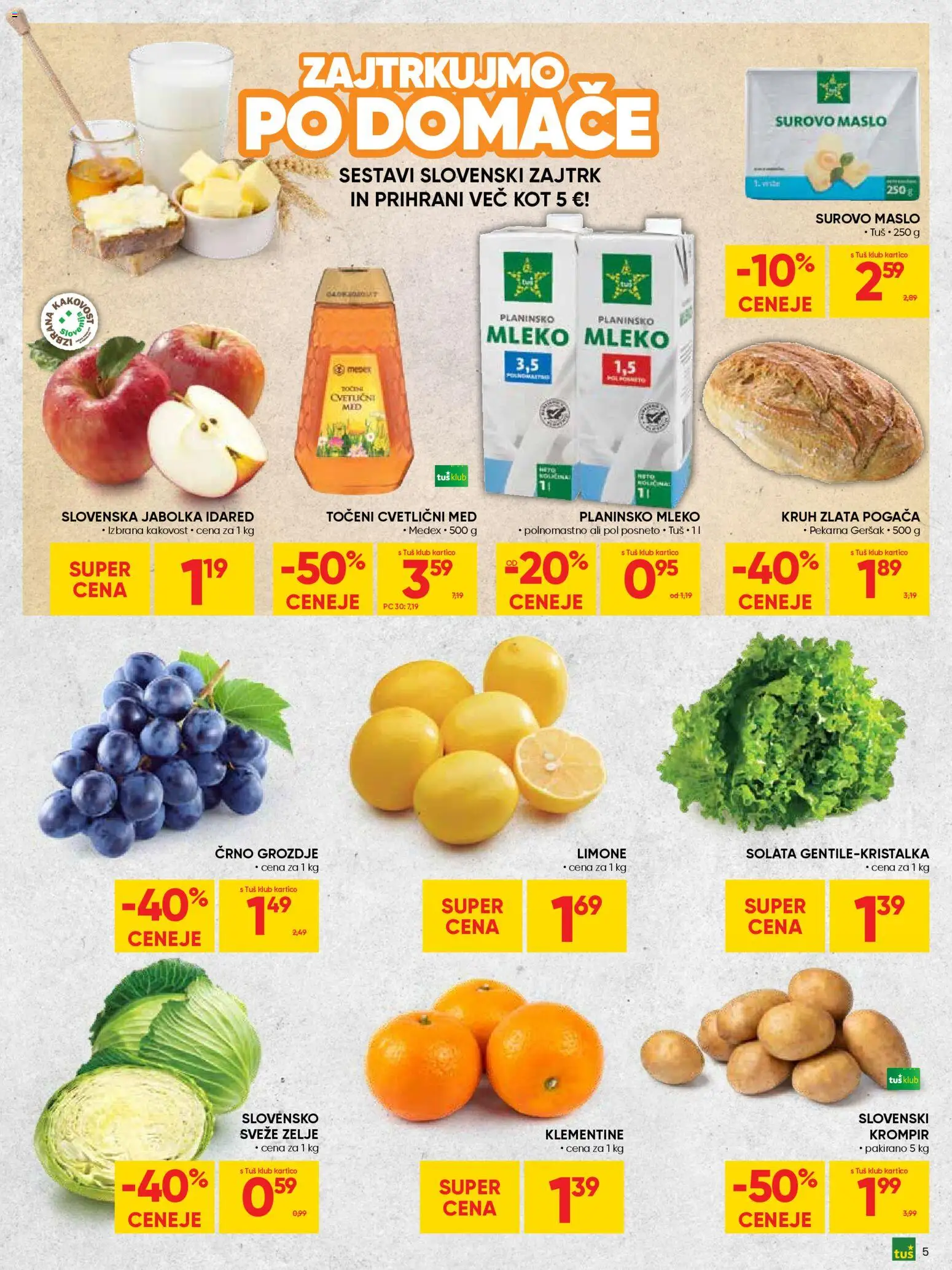 Novi Tuš katalog ponudbe – veljaven od 19.11.2025 | Stran: 5 | Izdelki: Mleko, Solata, Krompir, Zelje