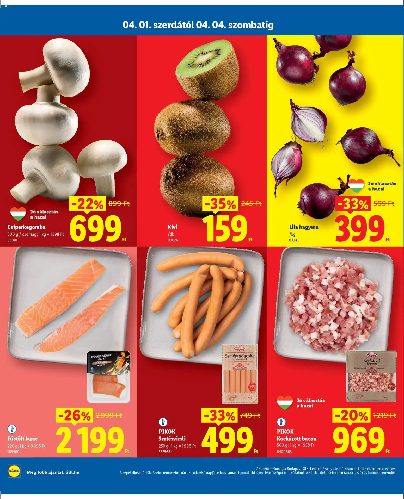 Lidl akciós ujság - amely érvényes a következő dátumtól: 01.04.2026 | Oldal: 2 | Termékek: Kockázott bacon, Bacon, Kiwi, Hagyma