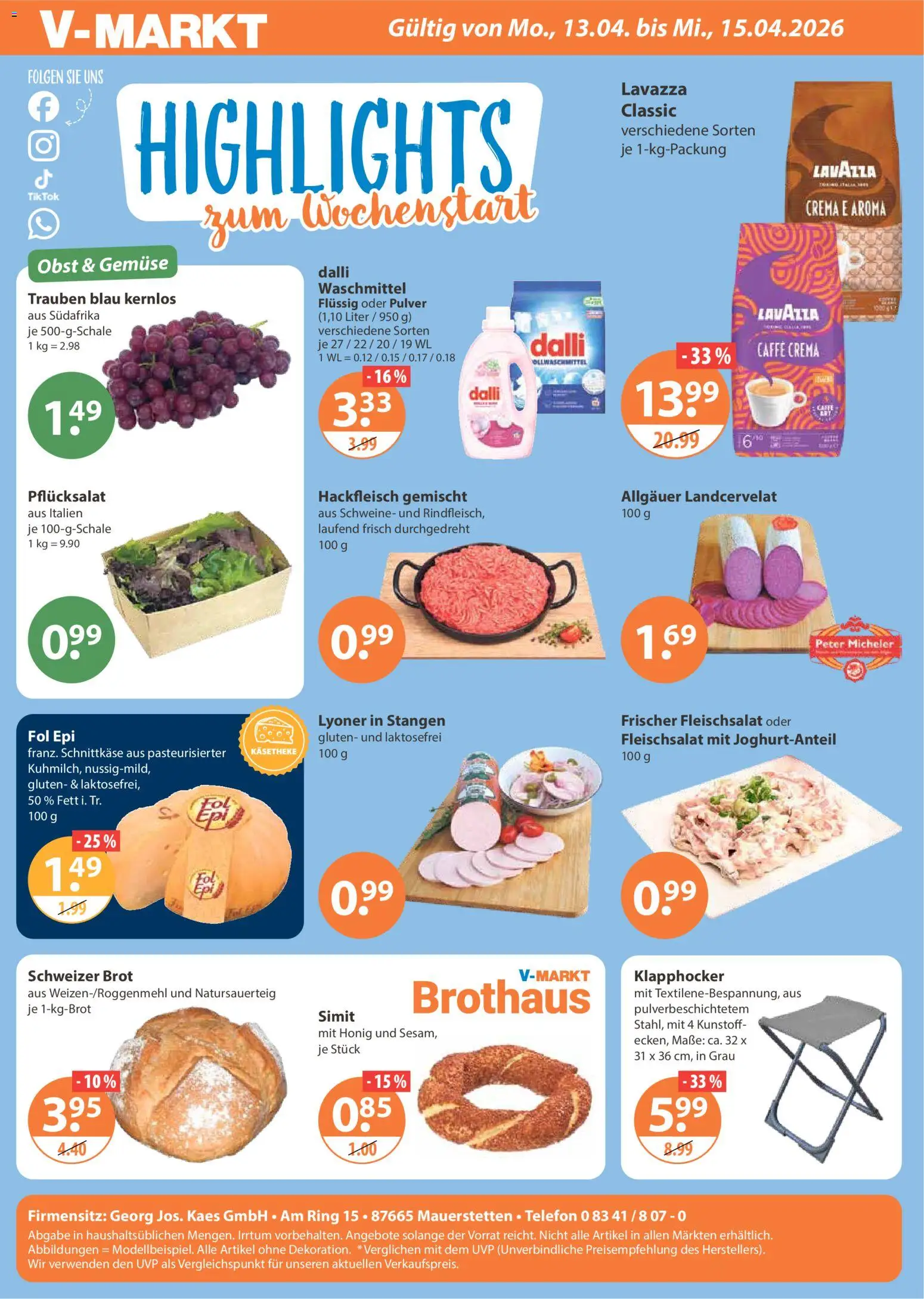 V-Markt Schwaben / Oberbayern – gültig ab 09.04.2026 | Seite: 24 | Produkte: Trauben, Waschmittel, Brot, Telefon