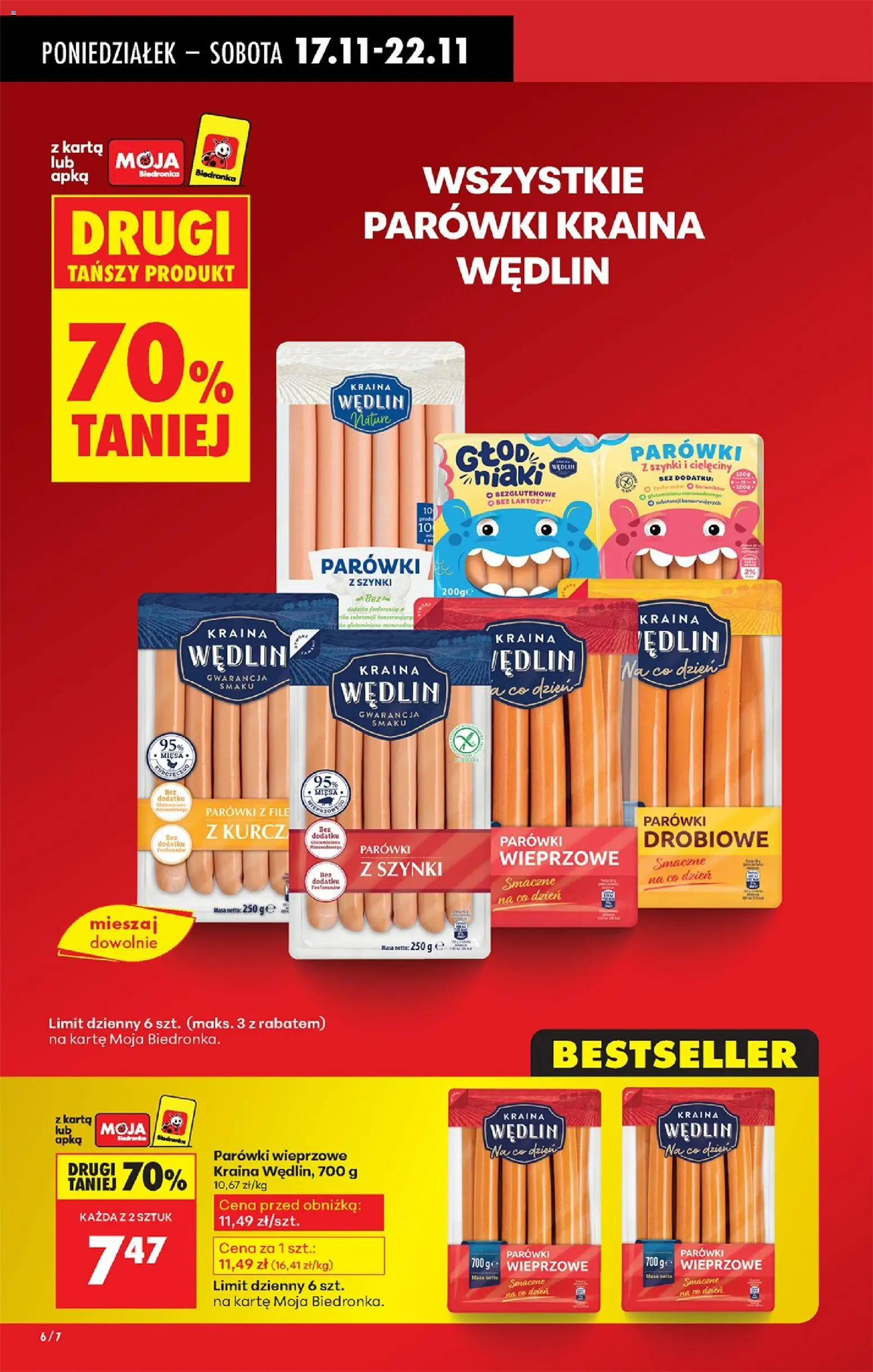 Biedronka gazetka od 17.11.2025 | Strona: 6 | Produkty: Karta, Parówki z szynki, Parówki, Parówki kraina wędlin