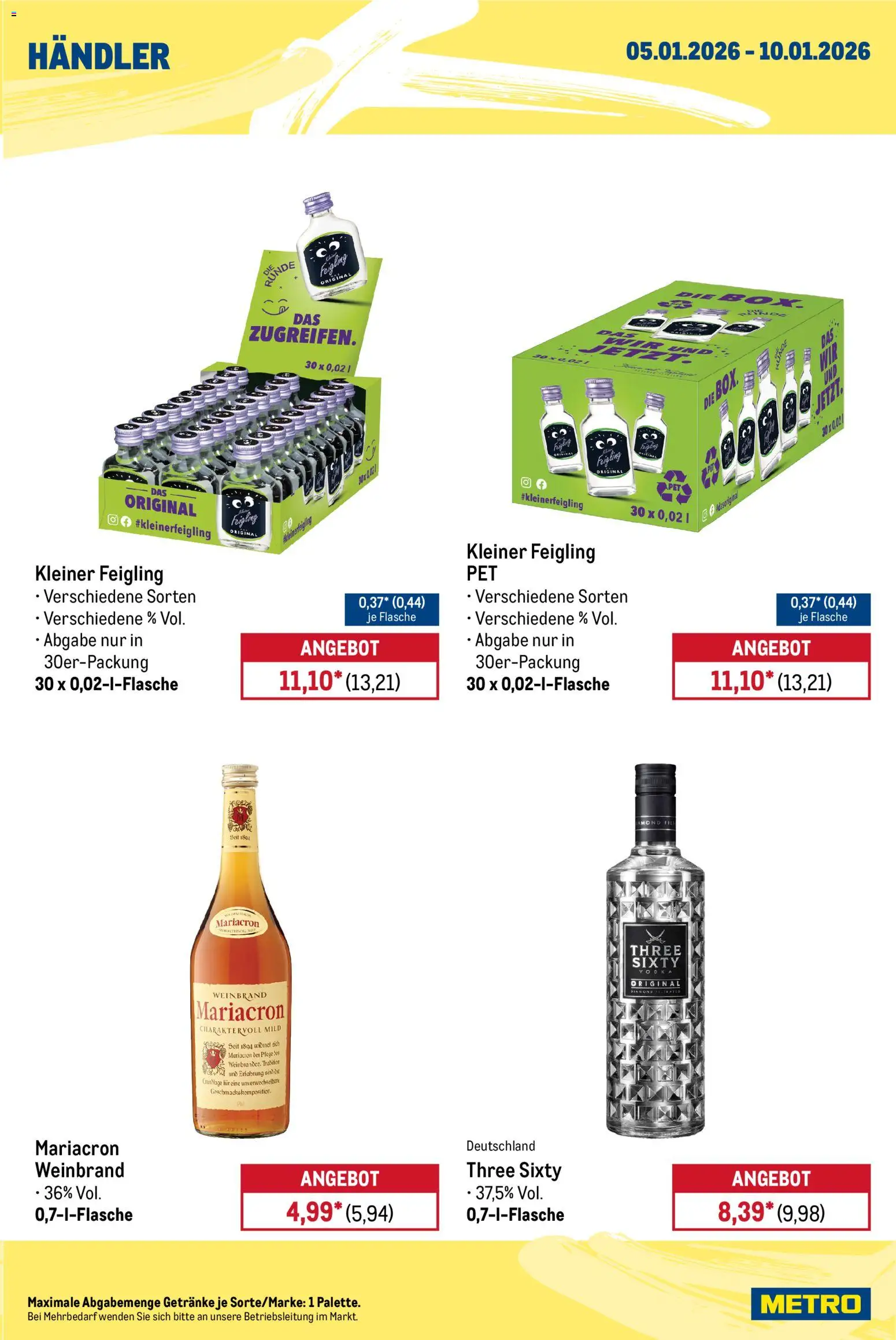 Metro Wochen-Angebote Händler – gültig ab 05.01.2026 | Seite: 5 | Produkte: Kleiner feigling, Mariacron, Vodka