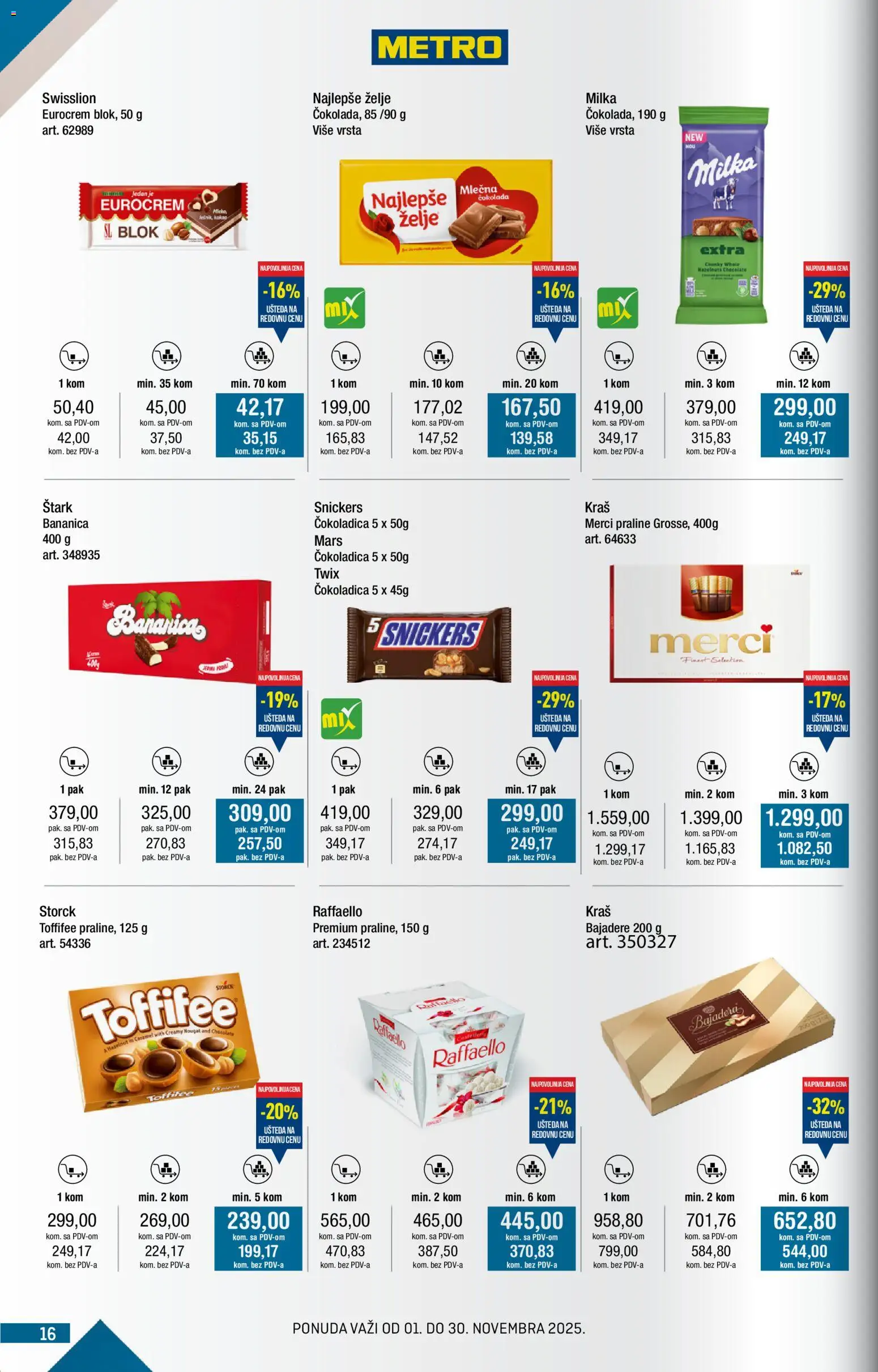 Metro katalog - važi od 01.11.2025 | Strana: 16 | Proizvode: Milka, Merci, Praline, Čokolada