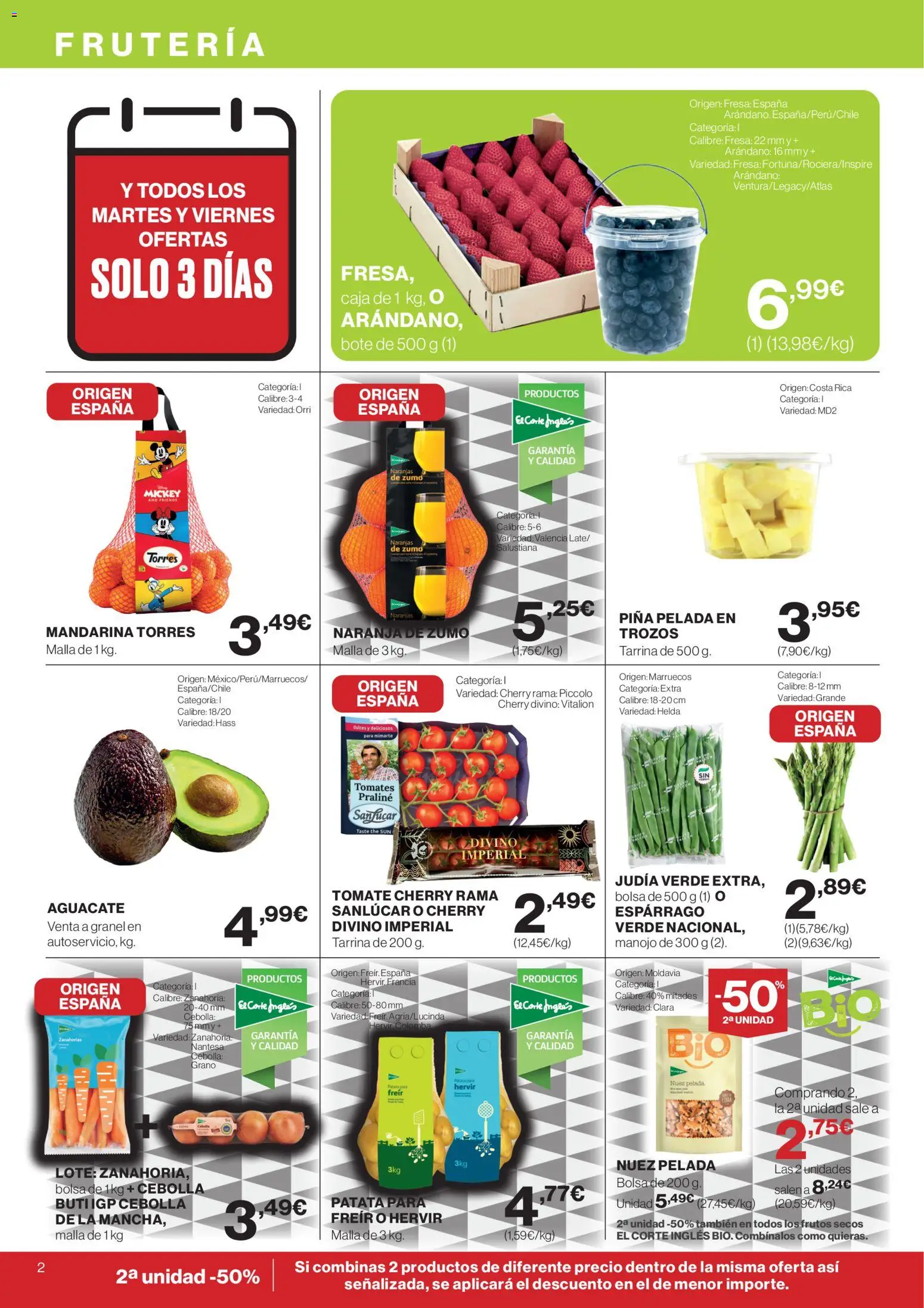 El Corte Inglés ofertas │ válido desde el 09.04.2026 | Página: 2 | Productos: Tomates, Zanahoria, Παγωμένο τσάι, Caja