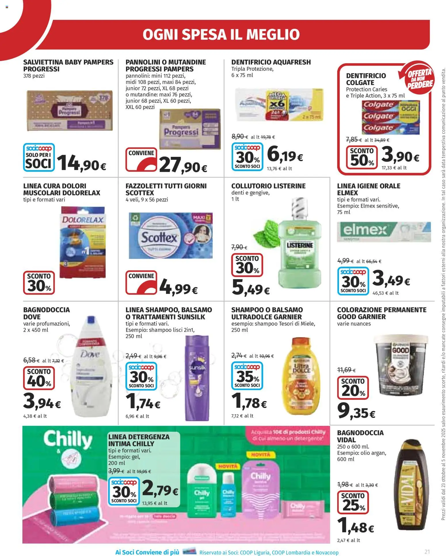 Volantino Ipercoop del 23.10.2025 | Pagina: 21 | Prodotti: Dentifricio, Fazzoletti, Mutandine, Data