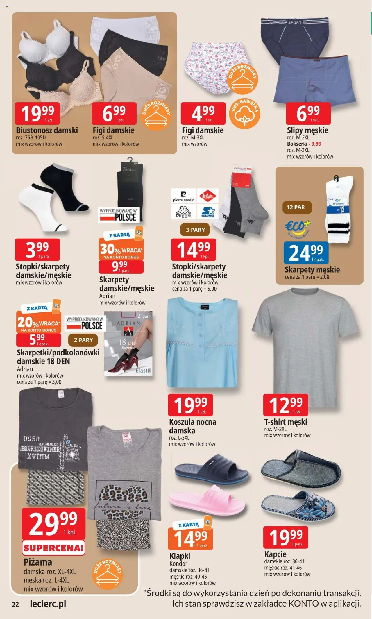 E.Leclerc Gazetka - Elbląg od 05.08.2025 | Strona: 22 | Produkty: Bokserki, Kapcie, Klapki, Skarpety męskie