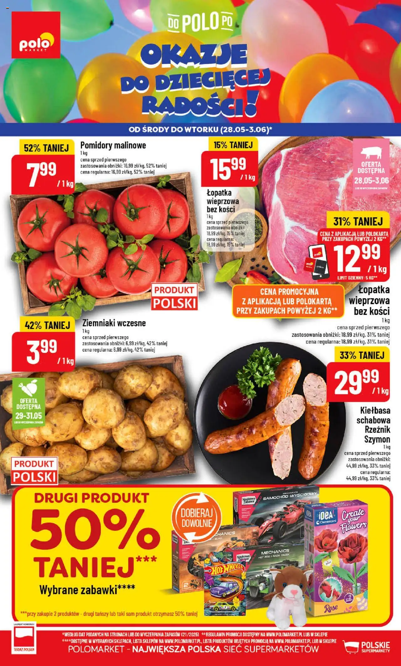 POLOmarket Gazetka od 28.05.2025 | Strona: 1 | Produkty: Pomidory malinowe, Łopatka wieprzowa, Pomidory, Ziemniaki